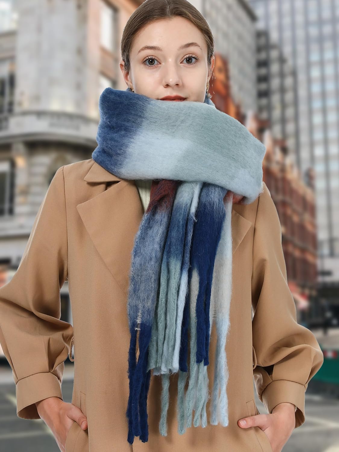 Oversized Blanket Scarf for Women Winter Fall Chunky Plaid Soft Cashmere Feel Thick Scarves with Fringed - Image 6