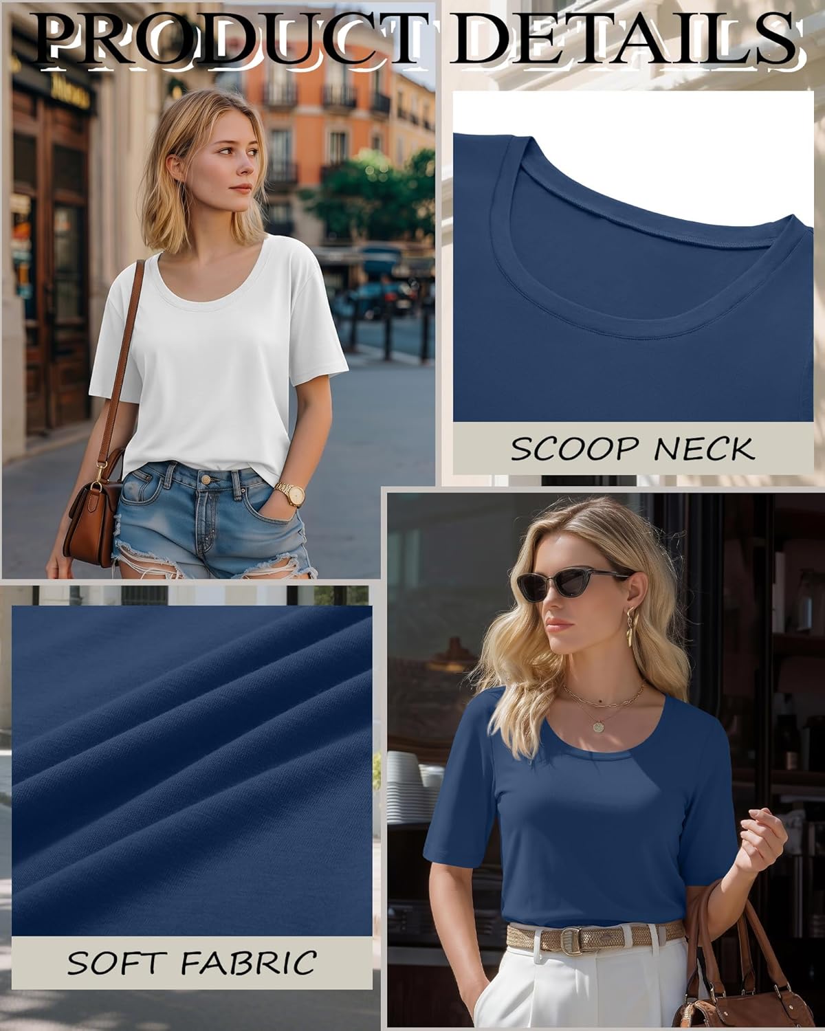Ficerd 3 Pack Scoop Neck Elbow Length Half Sleeve Tops for Women, 1/2 Sleeve T-Shirt Casual Summer Loose Basic Tees - Image 4