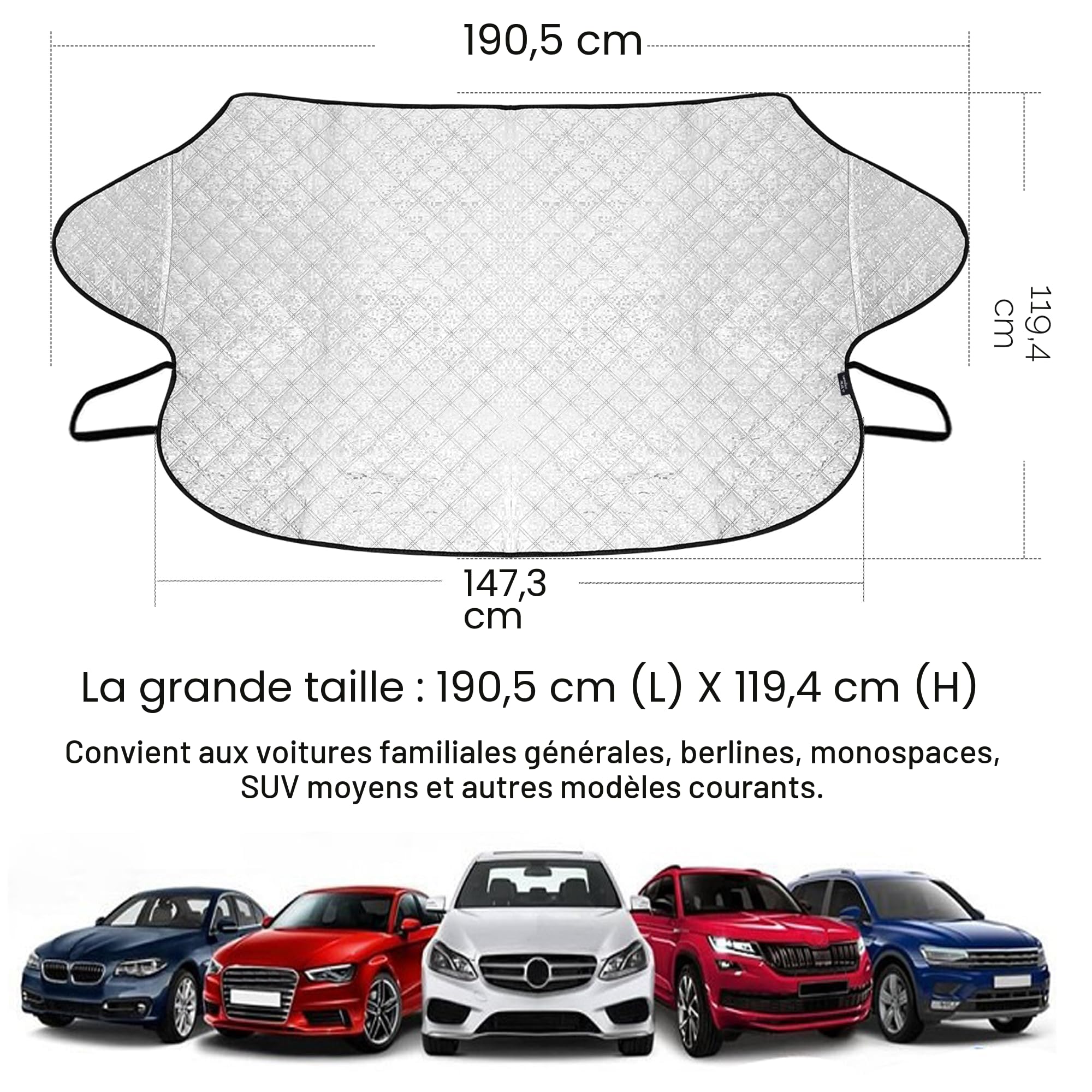 Voiture Protege Pare Brise Givre, 4 Couches de Protection Pare Brise Hiver de Voiture, Couverture Pare Brise Voiture Hiver pour Anti Givre Neige Glace UV s'adapte à la Plupart des Voitures Repliable