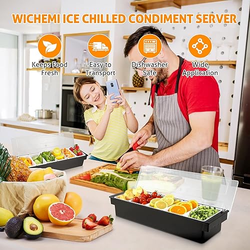 Miniatura 6 de WICHEMI Bandeja dispensadora de frutas, verduras y condimentos con tapa, estación de decoración de plástico para barmanes y servir tacos, helados,