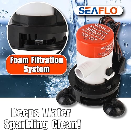 Miniatura 7 de SEAFLO Kit de bomba de aireación Livewell portátil serie 09  12 V, 350 GPH, sumergible, cabezal rociador ajustable, funcionamiento silencioso,