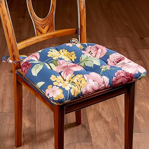 Miniatura 2 de Barnett Home Decor Almohadillas para sillas de comedor con lazos, tamaño pequeño de 15 x 17 pulgadas, diseño floral azul, cojines para sillas