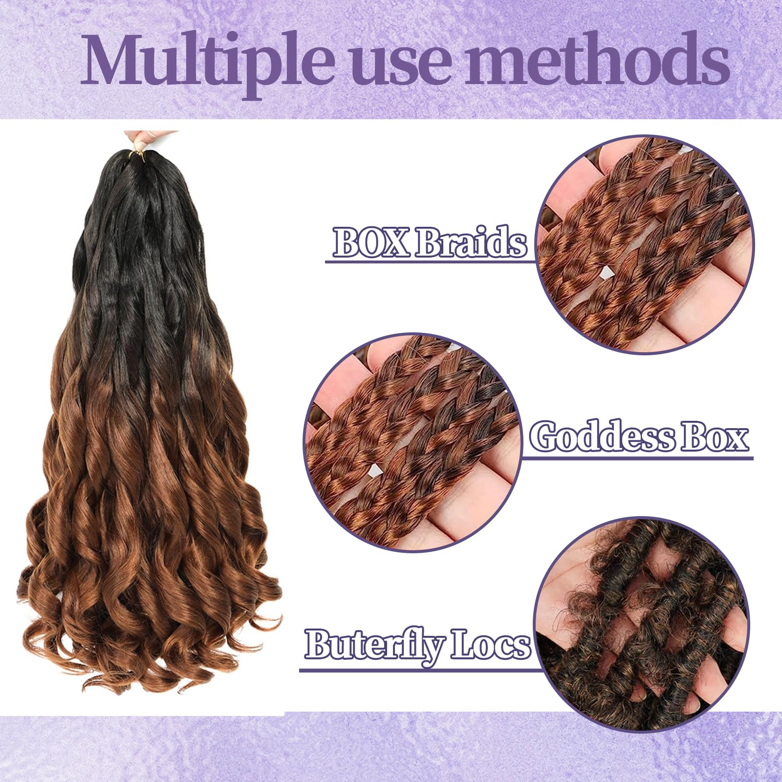 Locescsoc 24 Inch French Curls Braiding Hair 8 Packs Spanish Curly Braids Pre Stretched Loose Wave Soft French Curl Synthetic Braiding Hair Extensions for Women (OT4/30 - Image 4
