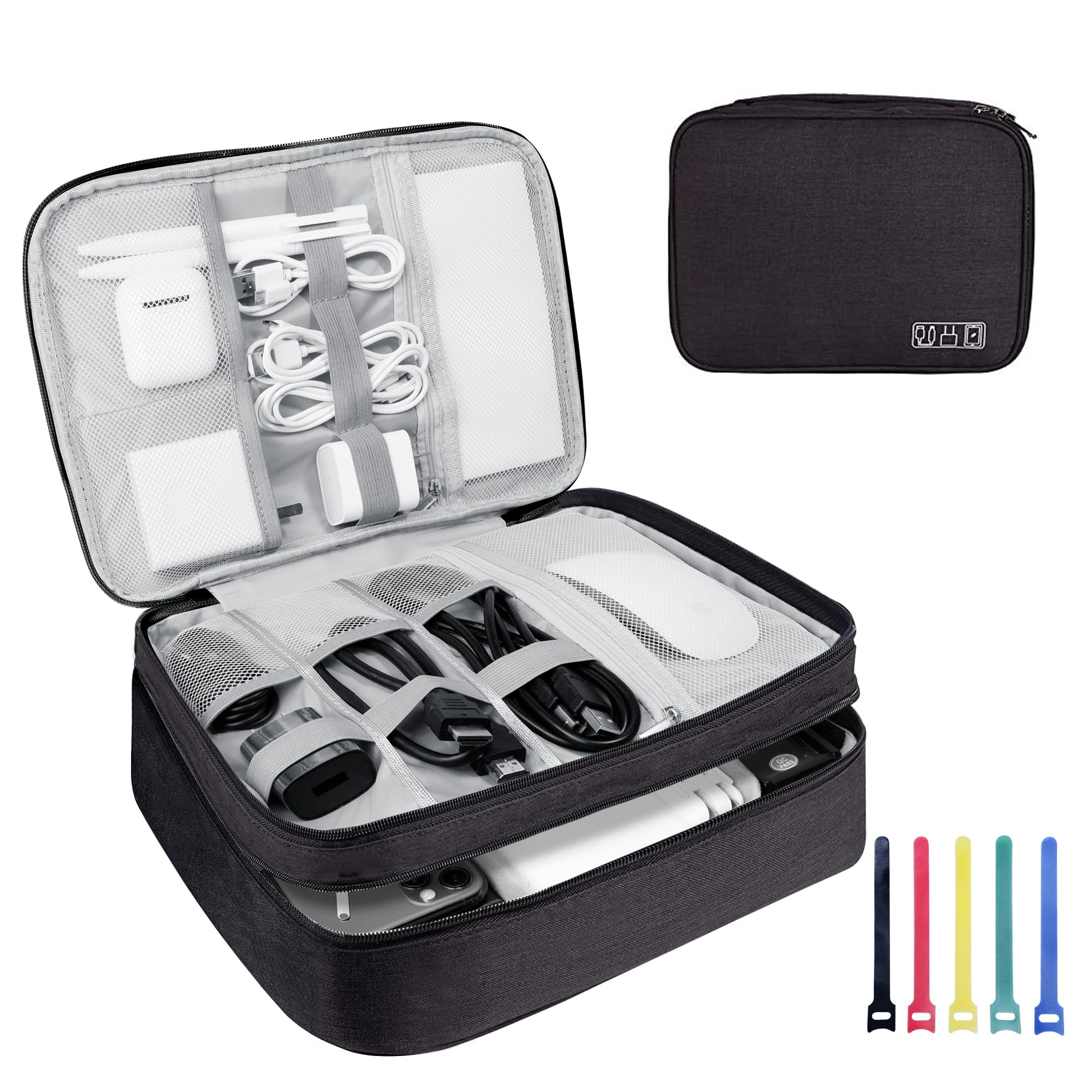 Lcsmaokin Electronics Travel Organizer,Large Double Layer Portable Waterproof Travel Organizer Bag for Charging Cable Storage,Ipad,Power Bank,Hard