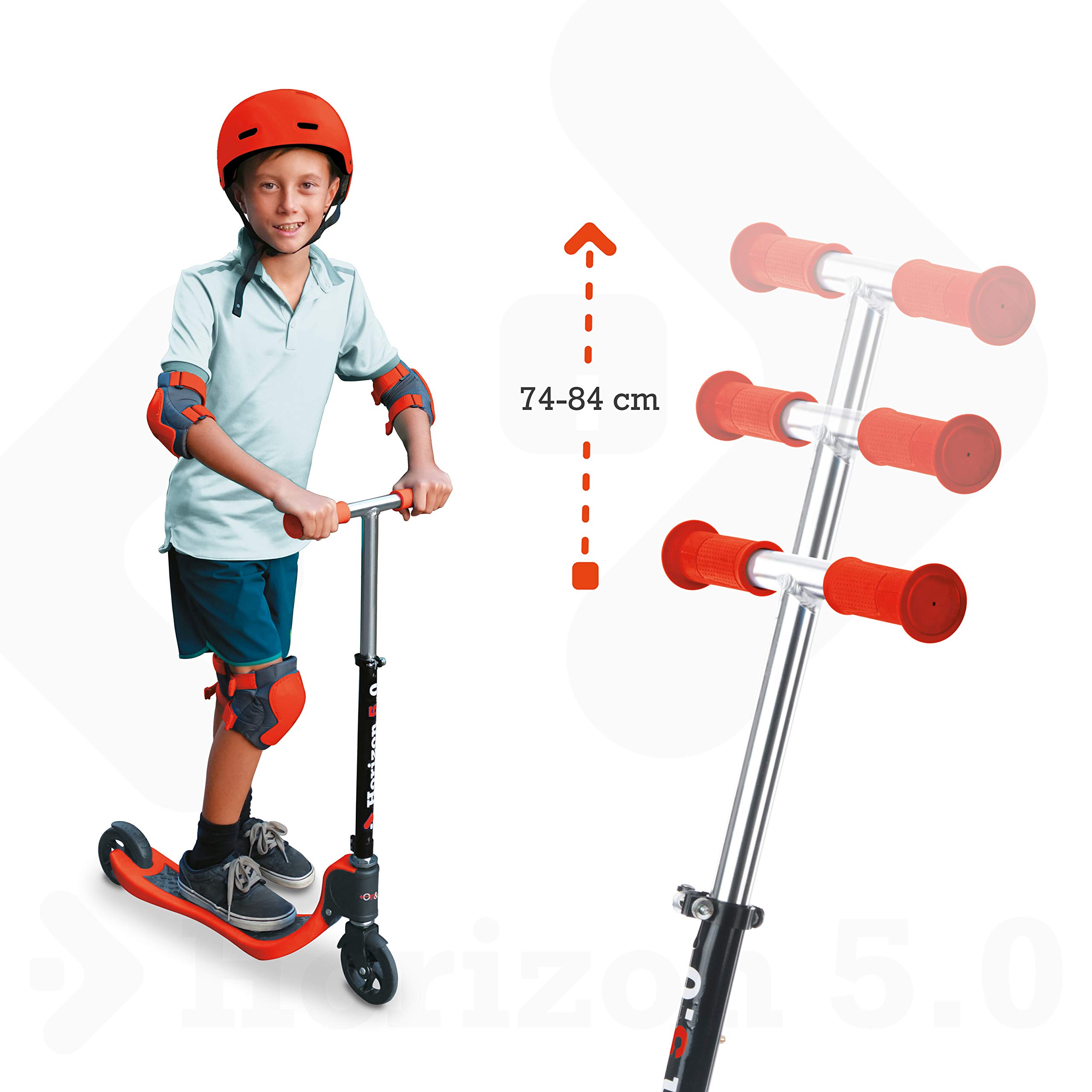 Mondo On & Go - Horyzont 5.0 skuter 2 aluminiowe koła - koła PP i uchwyty TPR - tylny hamulec bezpieczeństwa - kolor czerwony