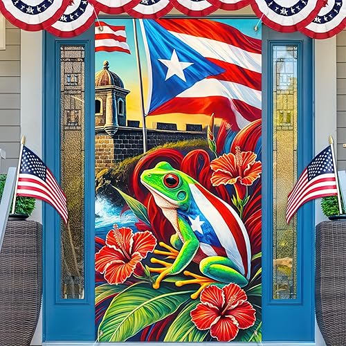 Puerto Rico Coquí Frog Banner 71X35 Puerto Rican Flag Lighthouse