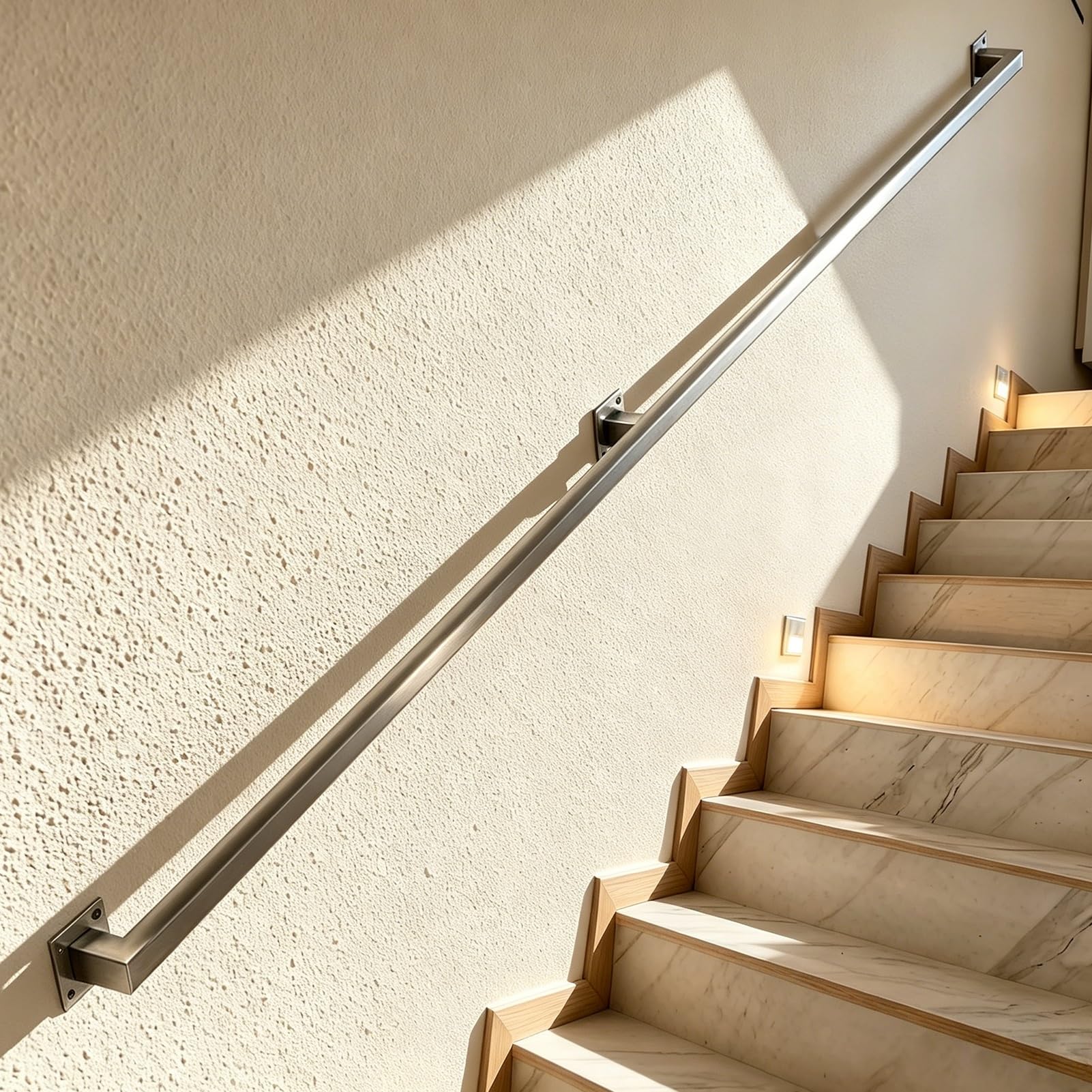 Stainless Steel Square Pipe Handrails, 1m/2.8m/3m/3.5m/4m/4.2m Silver Wall Mount Banister for Stairs Indoor Outdoor Steps, Non-Slip Safety Sturdy Grab Bars(17ft/5.1m)