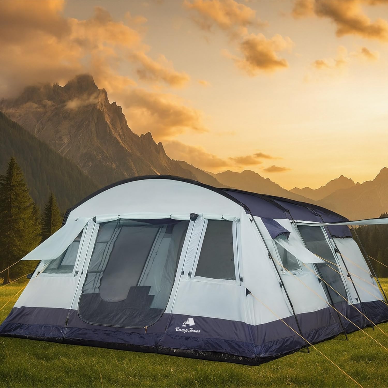 CampFeuer XtraL Extra Large Family Tent | 6 Person | 5mm Water Column | Blue/Grey | Tunnel Tent with Large Foyer | Firmly Stitched Floor | Group Tent