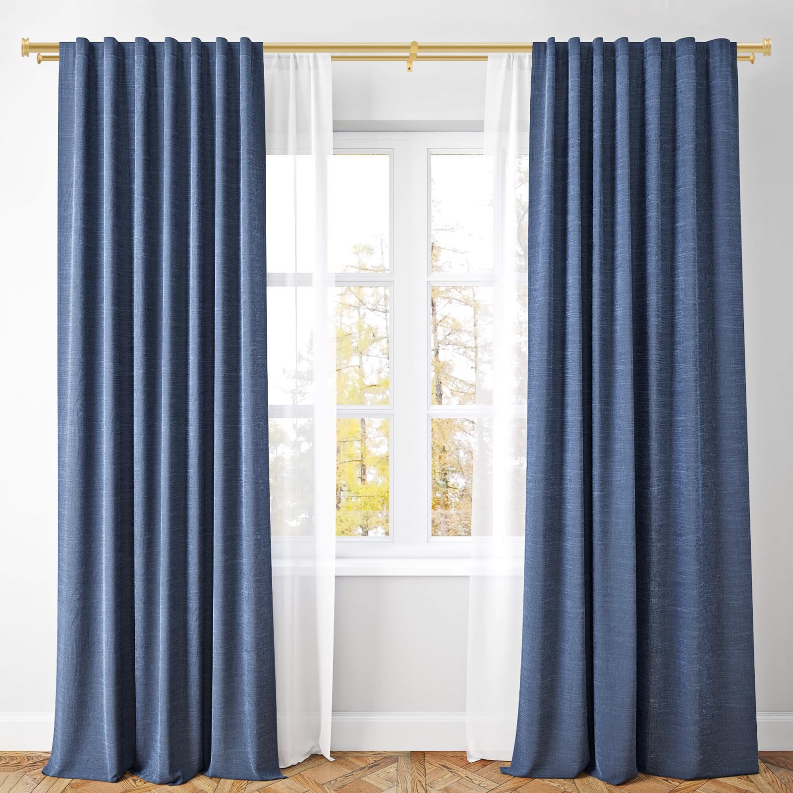 Tringle à rideaux double de 2,5 cm - Doré - 122 à 213 cm - Très résistante - Décoration pour fenêtres avec petit embout