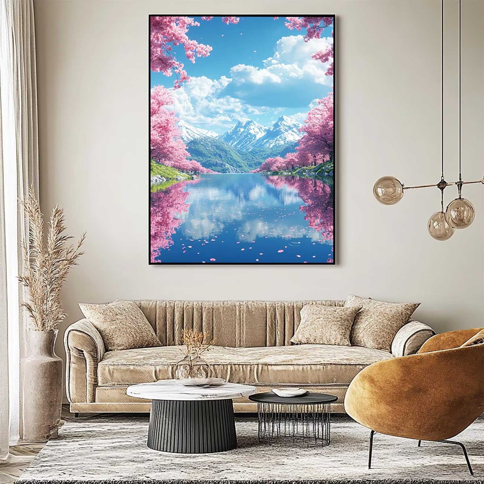 Snow Mountain Zestaw do malowania po numerach, dla dorosłych, kwiaty wiśni, akrylowe farby po numerach, hobby dla dorosłych i kobiet, materiały plastyczne, 8YH-4409 x 71 cm, płótno do malowania