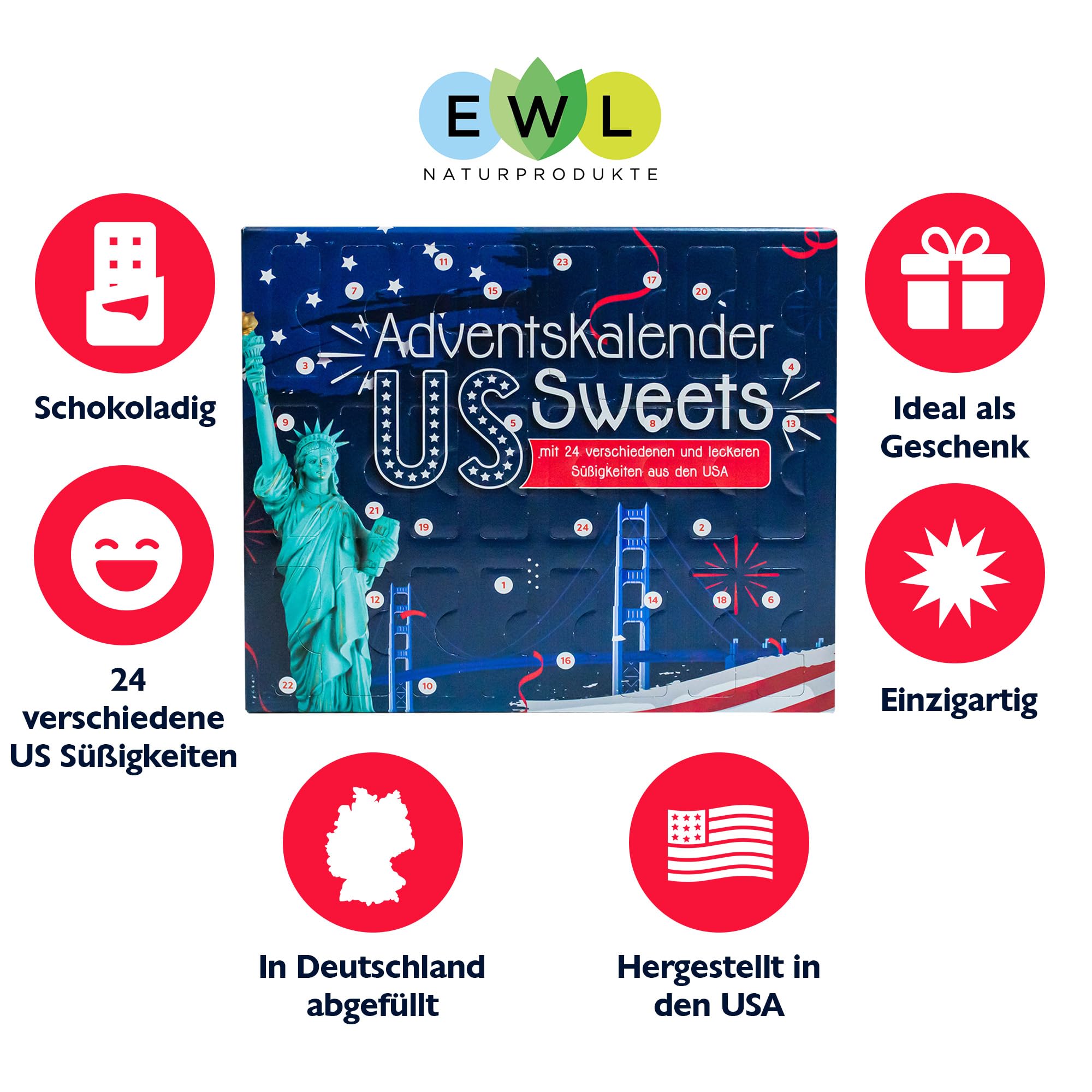 US Sweets Mix Amerikanische Süßigkeiten Box mit 24 Produkten