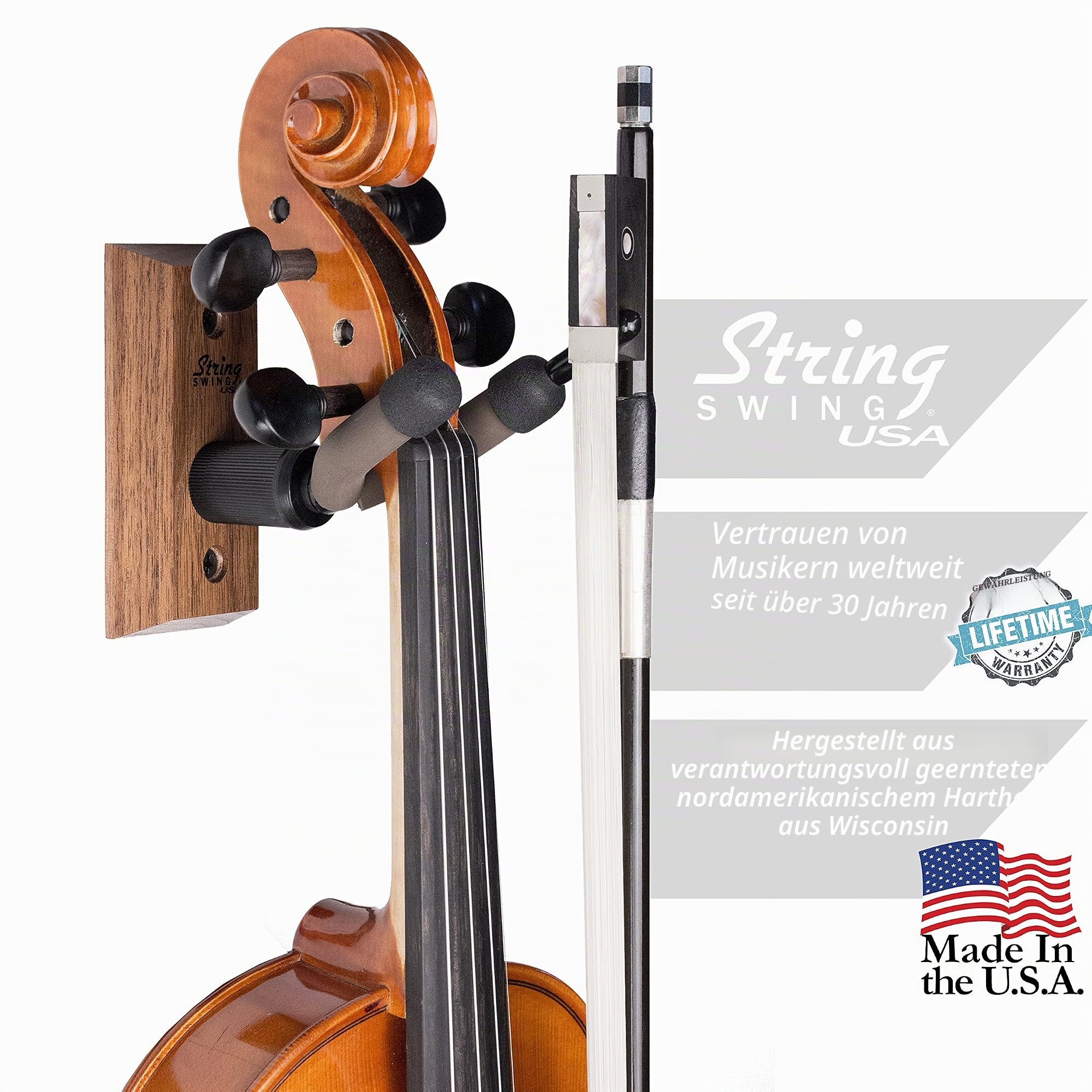 String Swing CC01V Wandhalterung für Violine, Walnuss, Schwarz