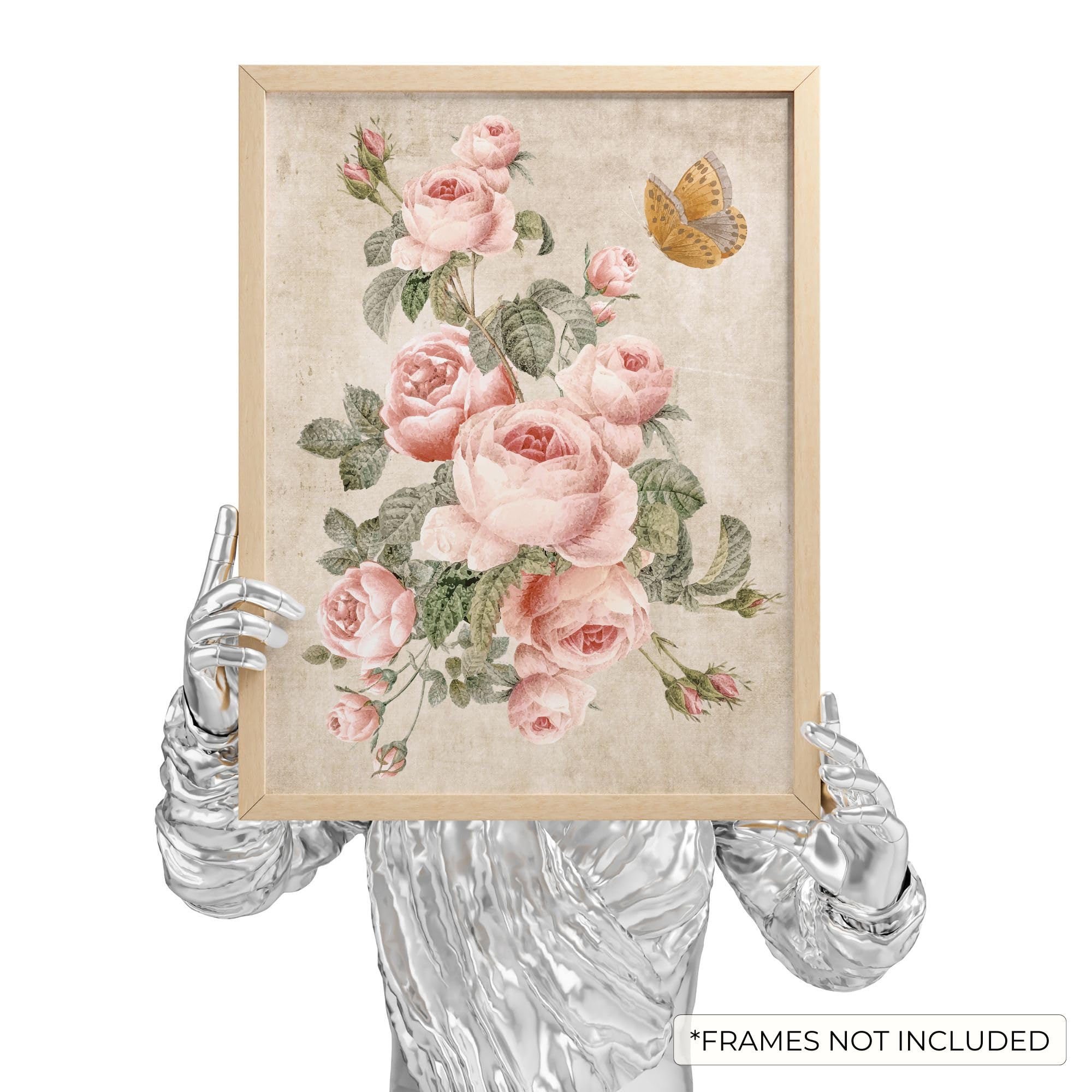 Vintage Pink Rose Painting Wall Art - Cottagecore Coquette Botanical Print For Bedroom, Living Room - View #5