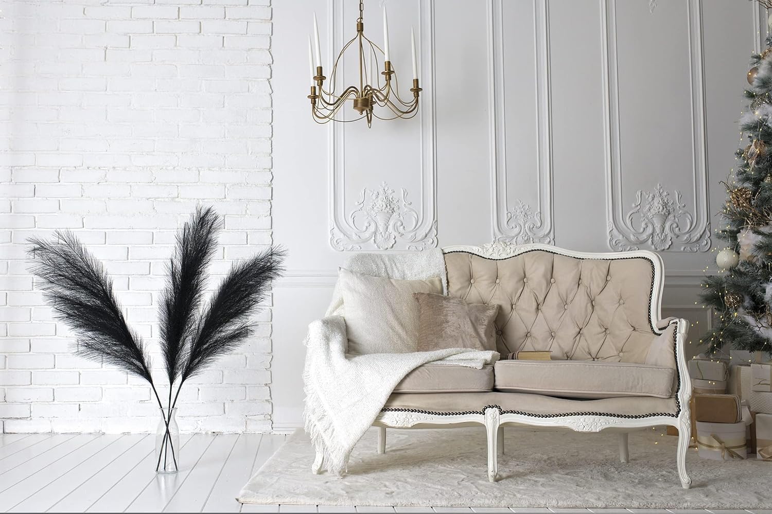 43'' Black Pampas Grass Decor Tall 3-pcs, Black Living Room Decor, Tall Pampas Grass for Floor Vase, Artificial Pampas Grass Tall, Black Room Decor