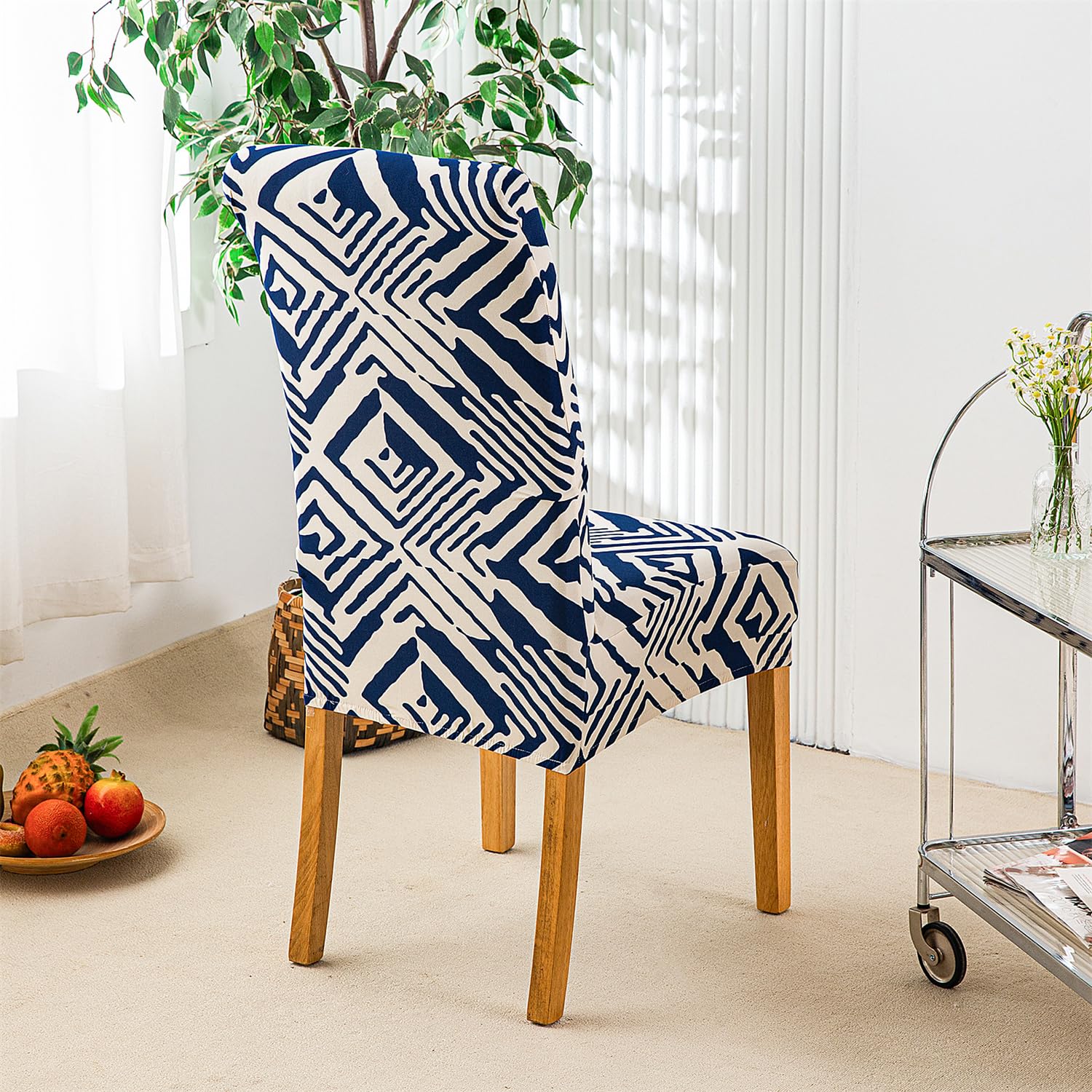 HZDHCLH Chair Covers Slipcovers 4/6 PCs Stretch Removable Washable Short Dining Chair Protector Cover Seat for Hotel,Dining Room,Ceremony (block blue,4 PCS) - Image 4