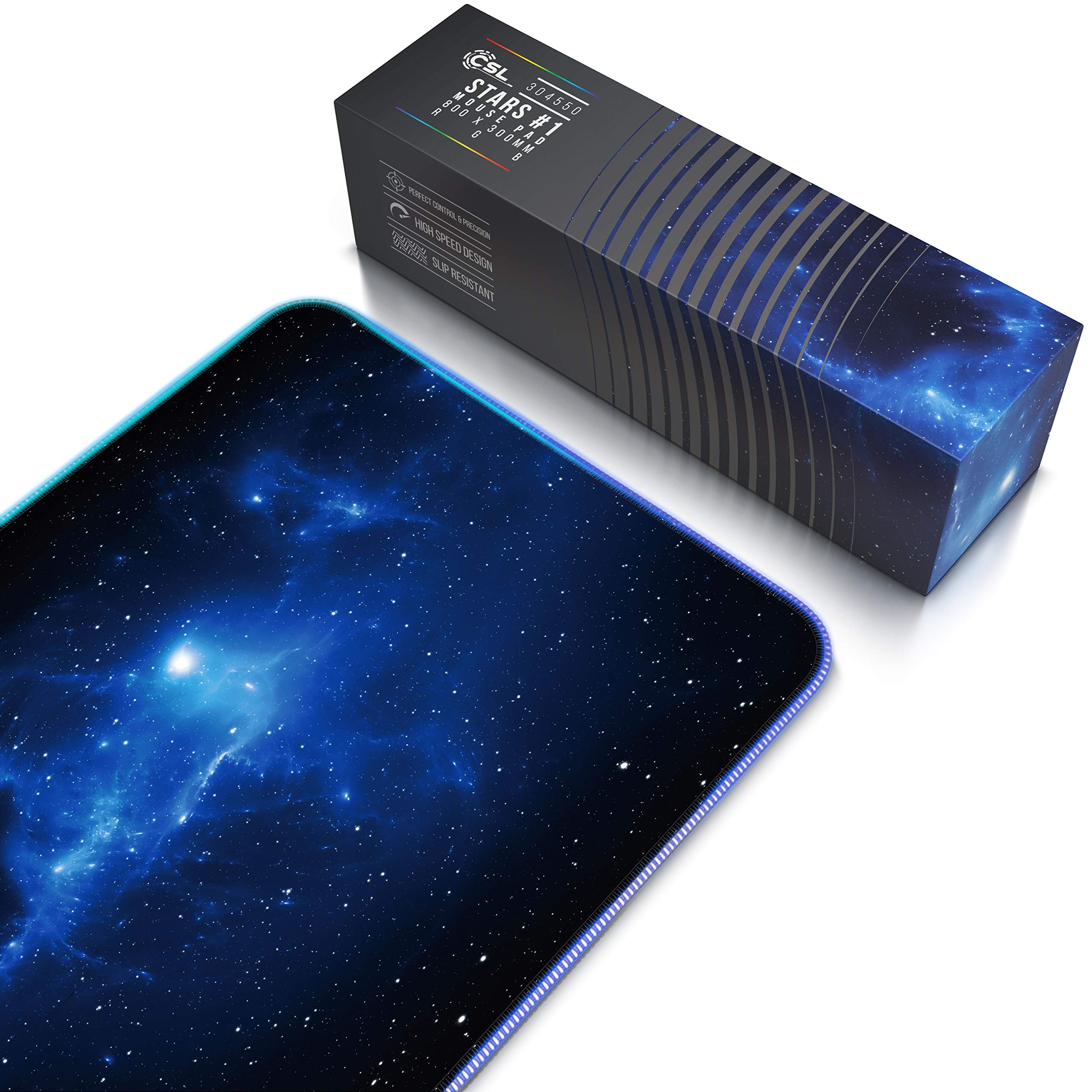 TITANWOLF - RGB Tappetino per Mouse da Gioco XXL - Mouse Pad Gaming - 800x300mm - Stars11 LED Colori e Effetti di Luce - Precisione e velocità - Lavabile - per Computer PC e Laptop -