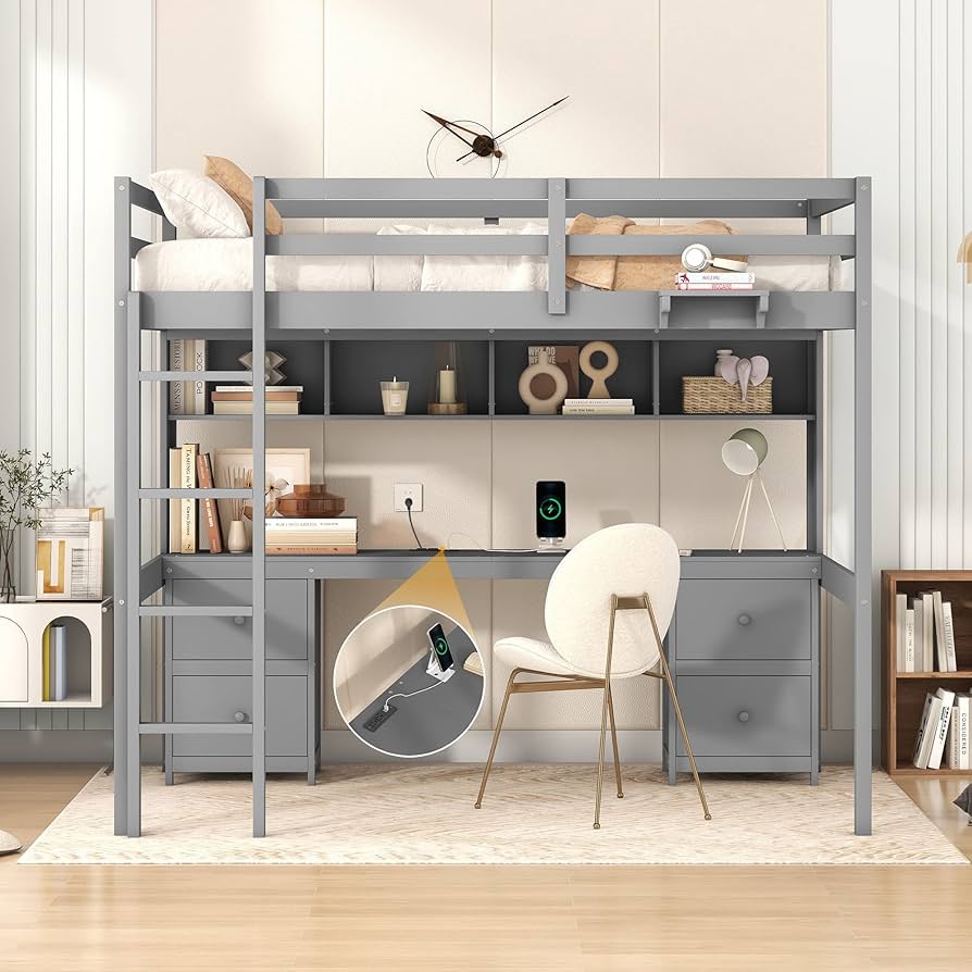 Amazon.com: Merax Full Size Loft Bed, Wood Full Loft Bed