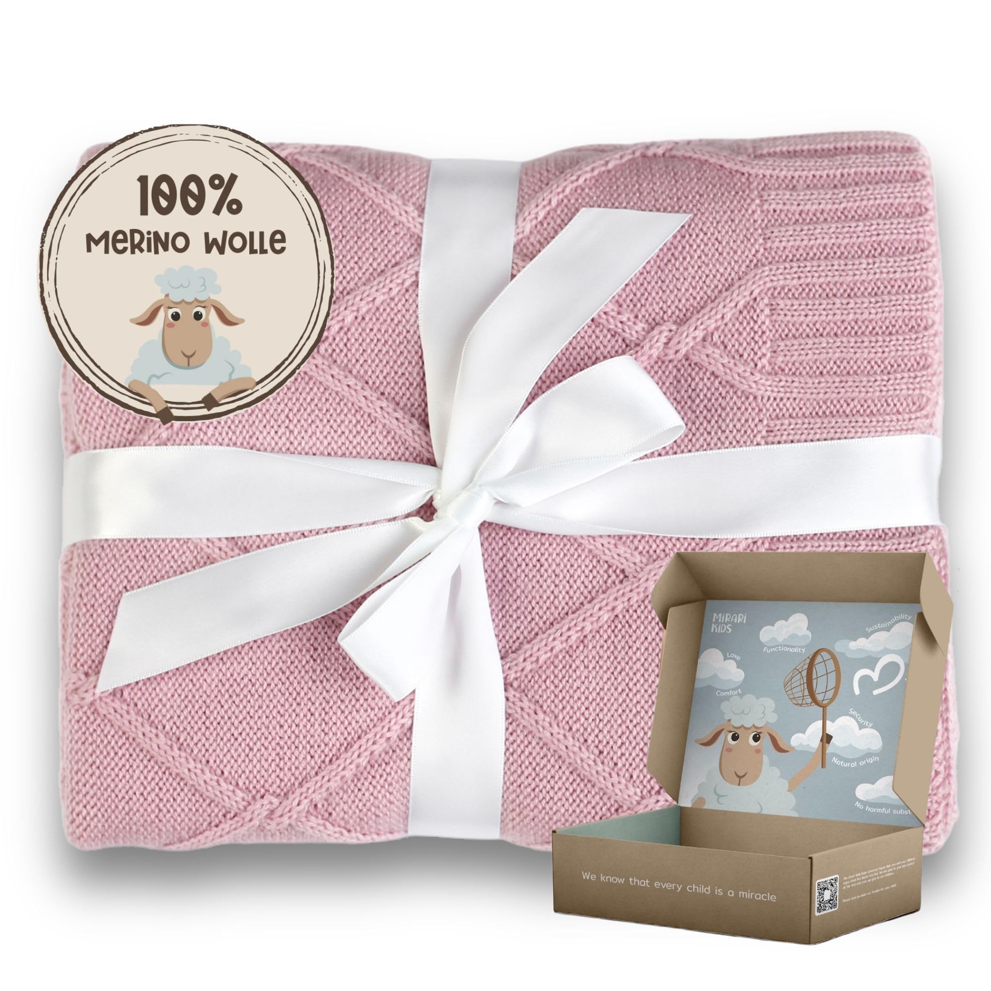 MIRARI Kids Wolldecke Baby aus 100% Merinowolle – Wolldecke 75 x 100cm - Erstausstattung für Neugeborene - Babyschale Decke - Merinowolle Baby - Geschenke zur Geburt