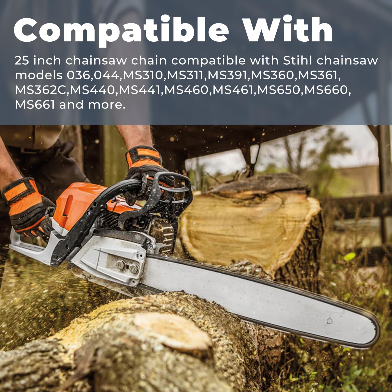 33RS-84 - Cadena de motosierra de 25 pulgadas de repuesto para motosierra Stihl 036,044, MS310, MS311, MS360, MS391, MS440, MS460, MS650, MS660, 3623-005-0084, hoja de sierra de cadena 84 eslabones de