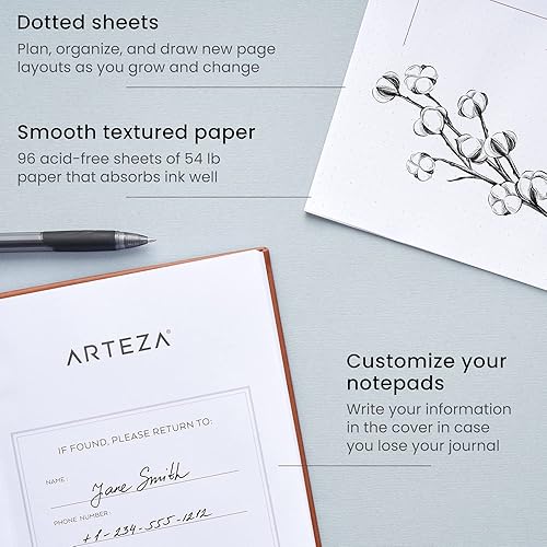 Miniatura 9 de Arteza - Paquete de dos diarios de 6pulgadas x 8pulgadas, 96 hojas, color azul cobalto y gris, con tapa dura, papel de puntos suave para escribir o