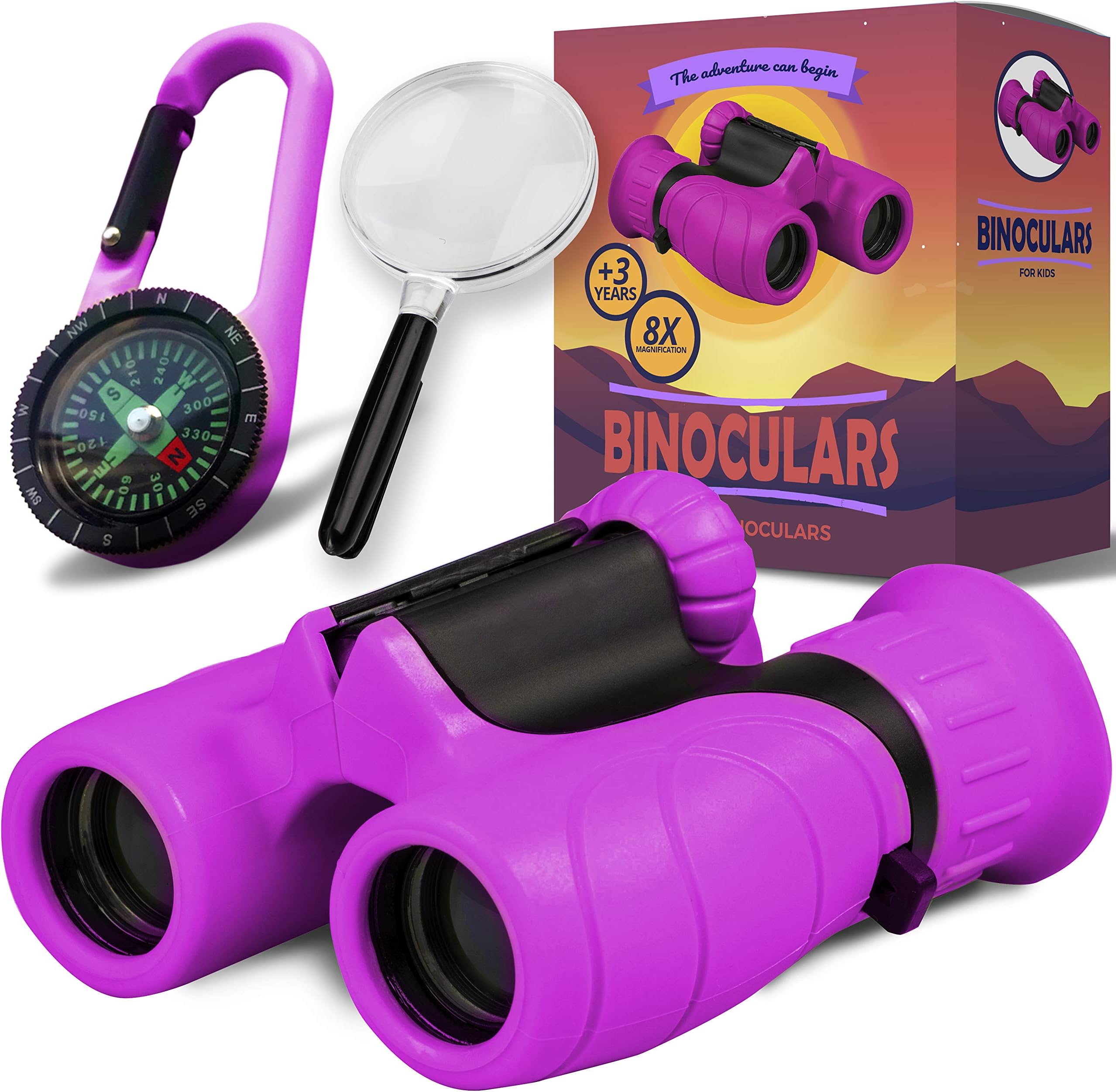 Binoculars for Kids – Perfect Toy for Little Boys and Girls – Extensive Set Incl. Magnifying Glass & Compass – Powerful Magnification 8X21 – 3 to 12 Year Old Kids for Toddler
