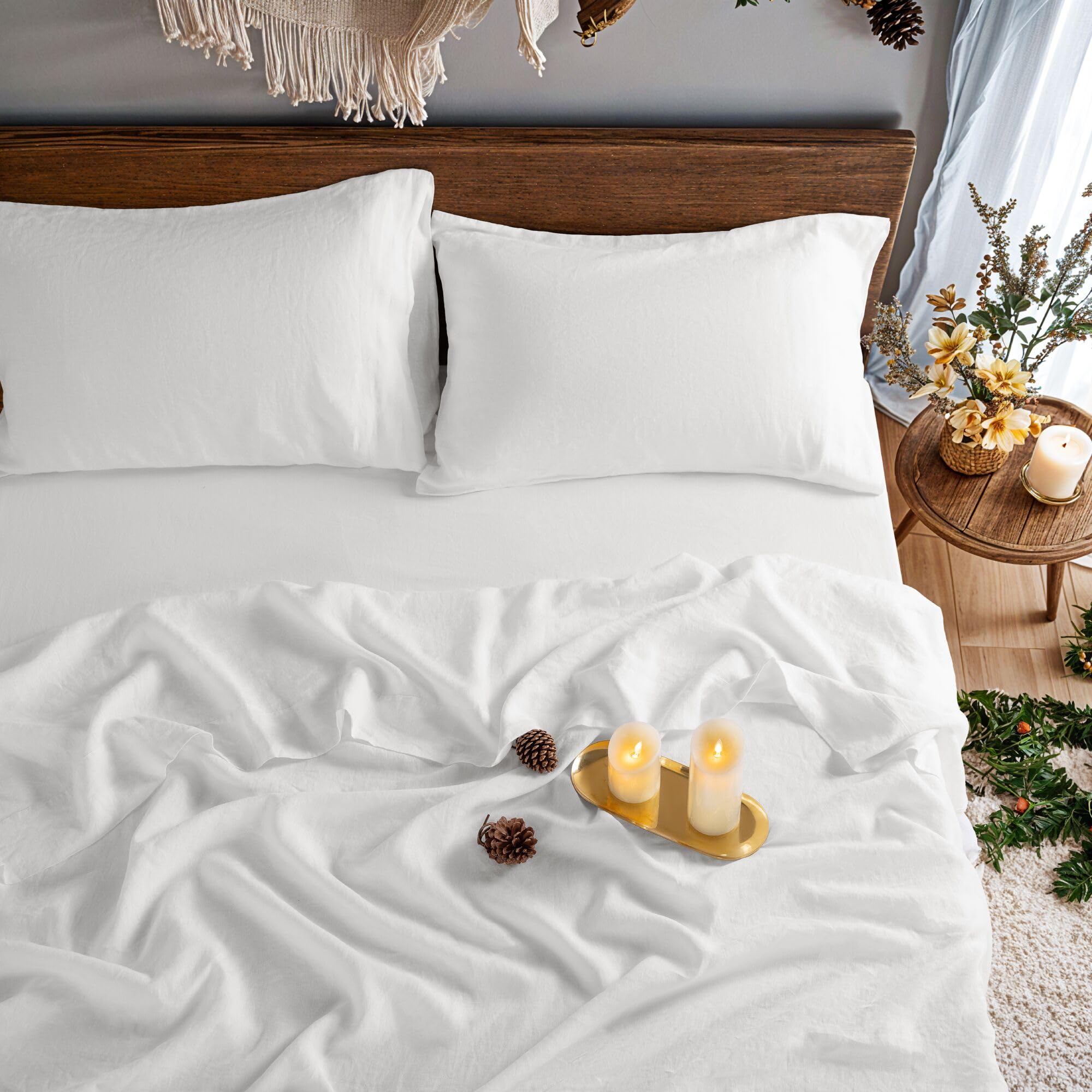 100 France Linen Sheet Full 4 pcs Bed Set Deep Pocket 16 Fitted Sheet Breathable Luxurious Bedding Soft