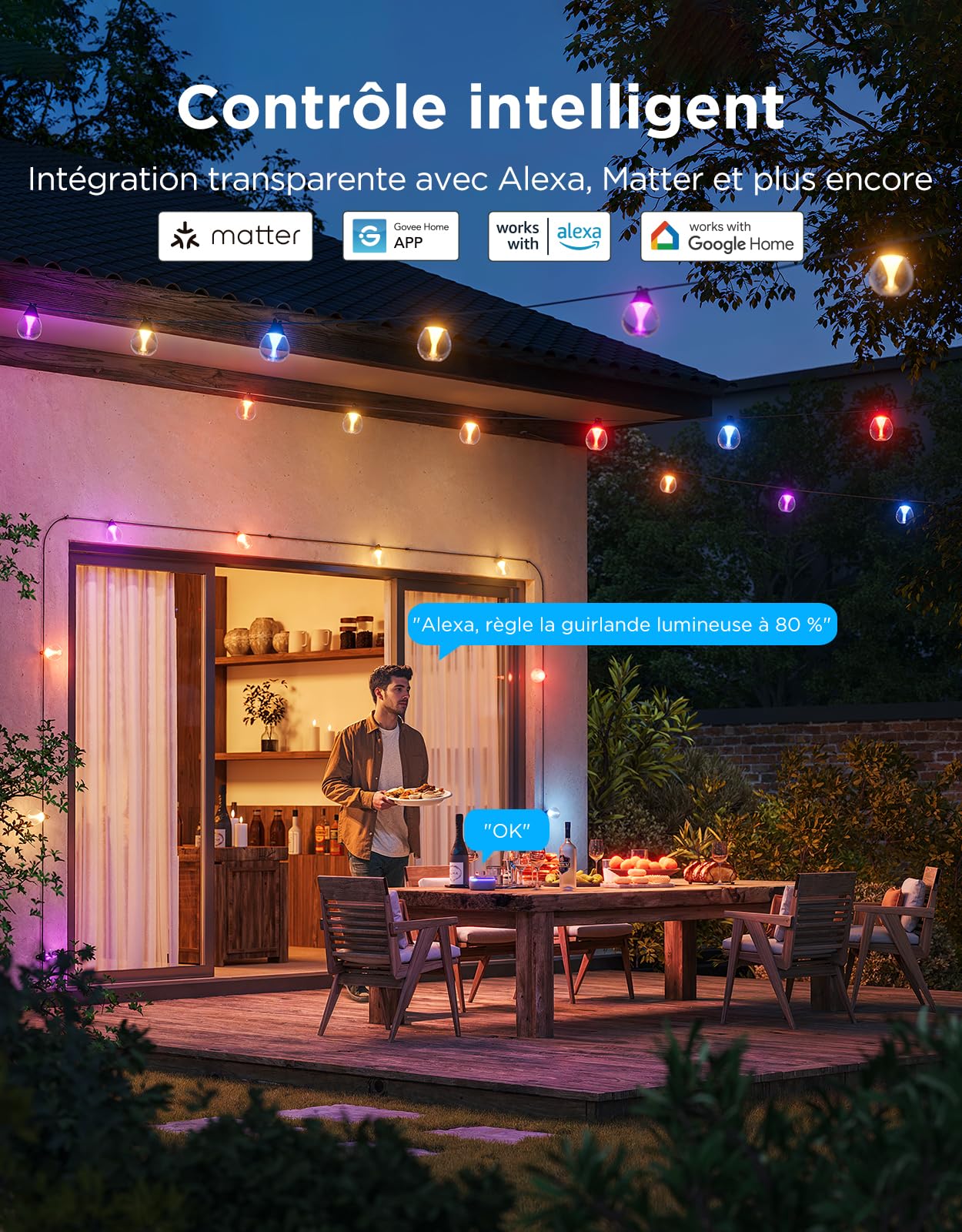 Govee Guirlande Lumineuse d'Extérieur 15m, RGBWIC Intensité Variable, IP67
