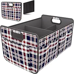 Homeve Organizador de porta-malas, armazenamento de carro, alças reforçadas, organizadores dobráveis de vários compartimentos, dobrável, impermeável, poliéster Oxford 600D (ondulação azul marinho, 2