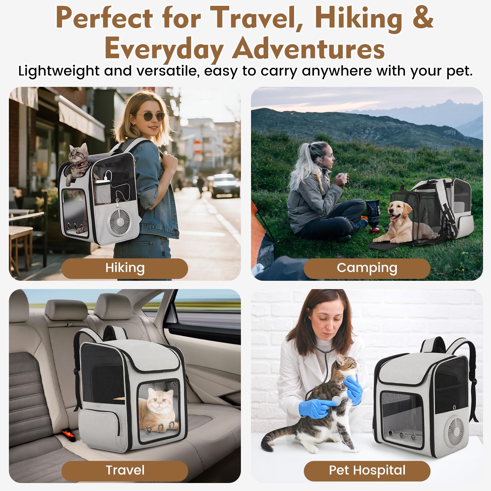 TTPet Pet Backpack Carrier with Built-in Cooling Fan & Heating Pad, Expandable Cat Carrier Backpack for Cats and Small Dogs, Ventilated Travel Backpack Carrier for Hiking/Outdoor/Vet Visits, Grey - image 7