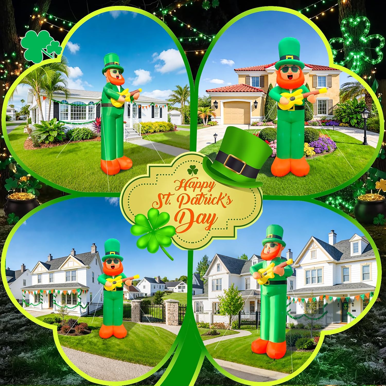10Ft Giant St. Patrick's Day Inflatable Outdoor Decoration Blow Up Inflatable Leprechaun with Guitar Inflatable St. Patrick's Day Yard Decorations for Outdoor Garden Lawn Party(with Drawstring Bag)