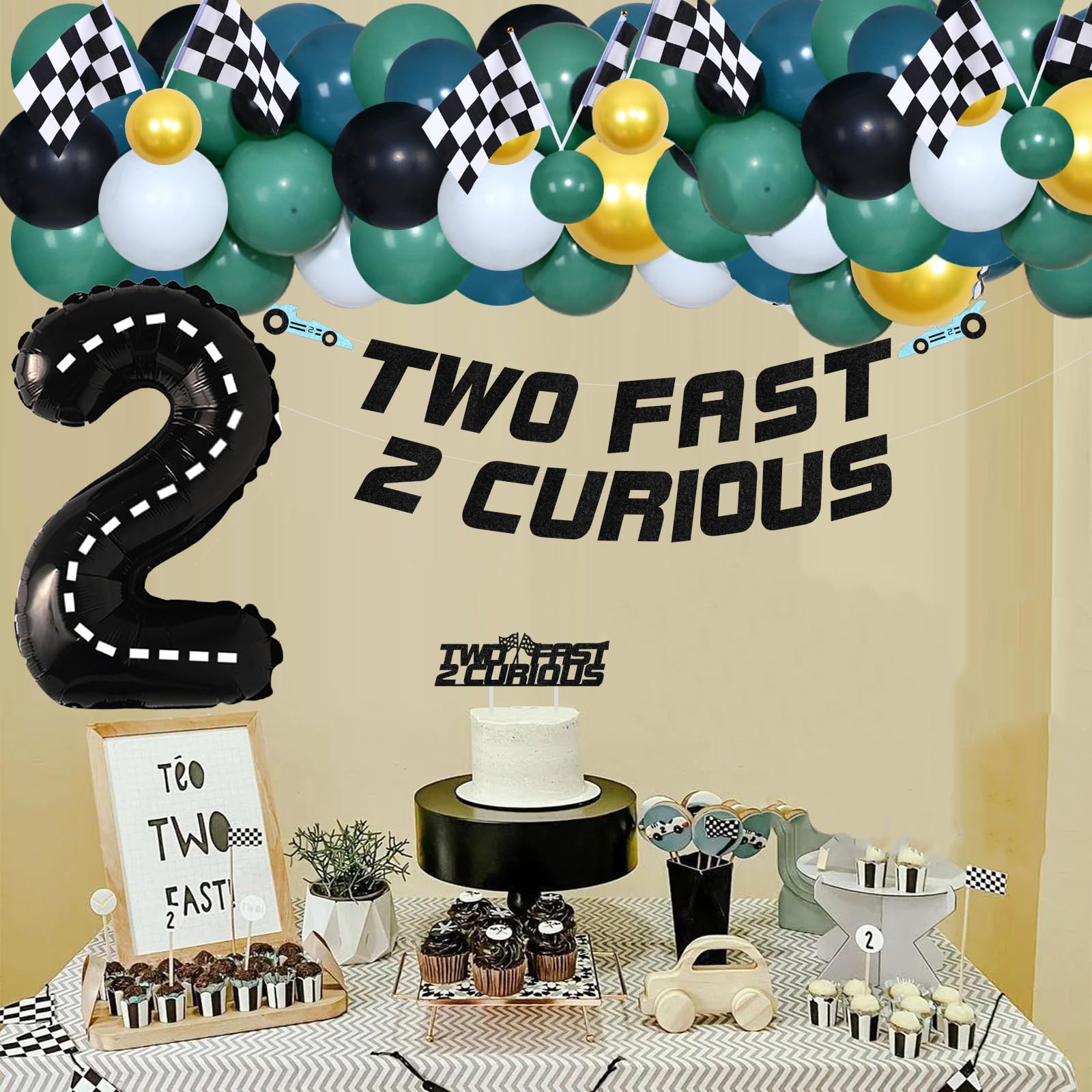 Dos Decoraciones De Cumpleaños Rápidas Para Niña, Dos Fondos Rápidos Y Curiosos Para Tartas, Pancarta De Coche De Carreras, Globos De Rueda A Cuadros Rosados, Coche De Carreras De Segundo Cumpleaños