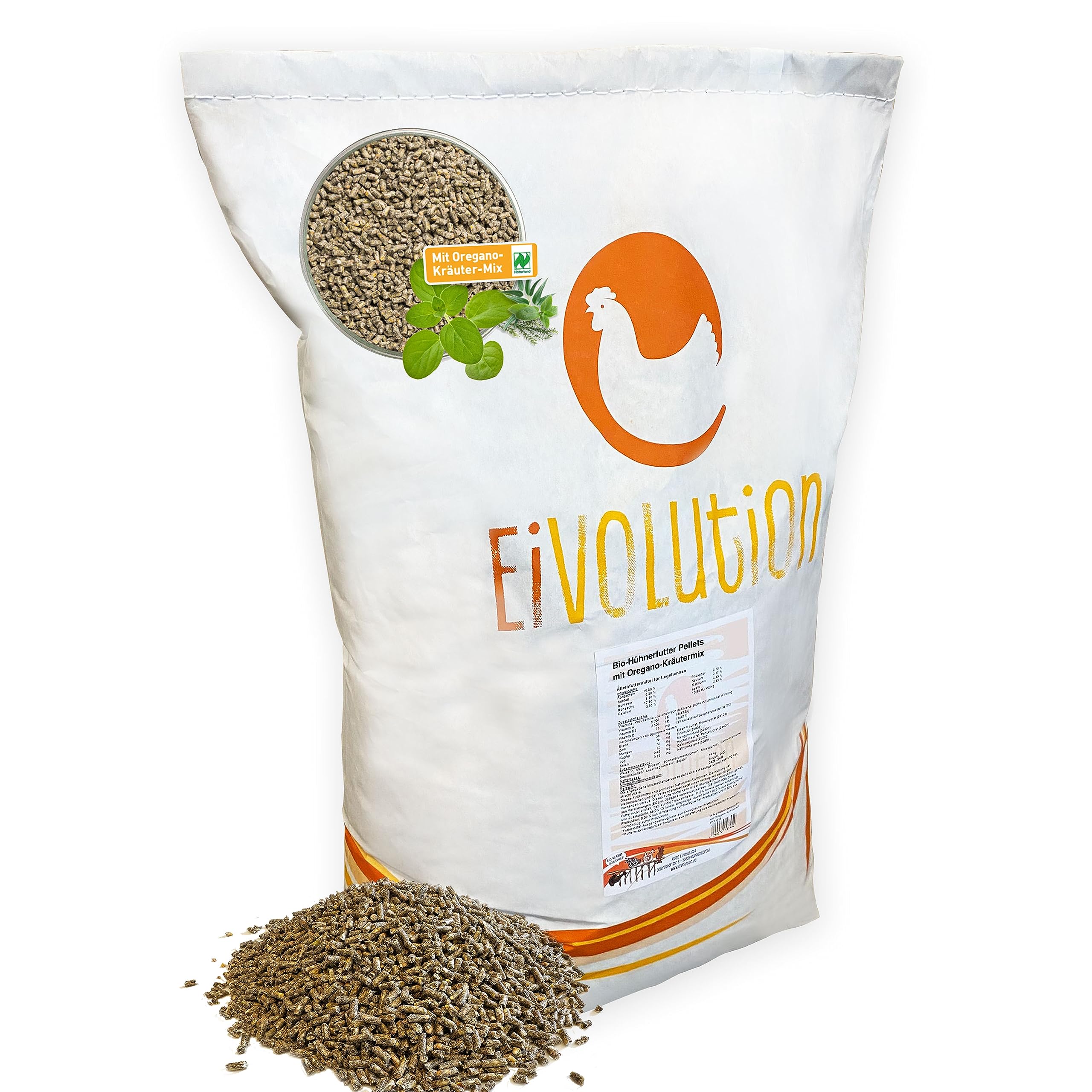 Bio-Hühnerfutter Pellets mit Oregano-Kräutermix 14 kg - Alleinfutter für Legehennen & Geflügel - Reich an Vitalstoffen - Kontrolliert ökologisch