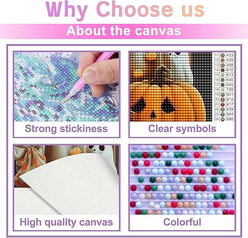 Miniatura 4 de Champi Kits de pintura de diamantes de Halloween para adultos, lindos kits de arte de diamantes de calabaza fantasma para adultos, kits de arte de