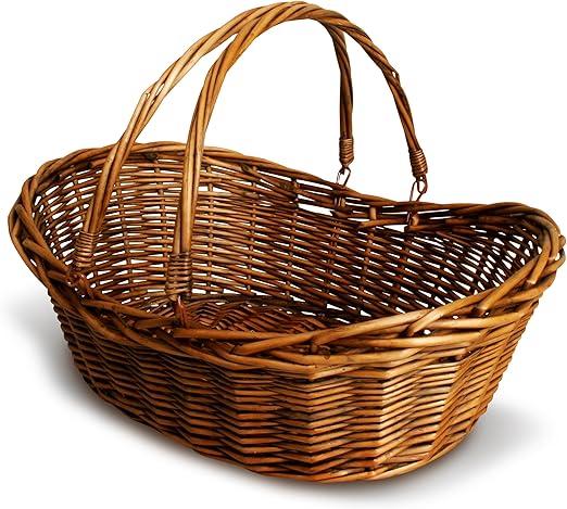 Wald Imports - Small Wicker Basket with Handle - Dark Brown Hand Woven Harvest Basket - Wicker Flower Basket for Storage, Picnics, Easter, Organizing, and More (14 x 5.5 inches)