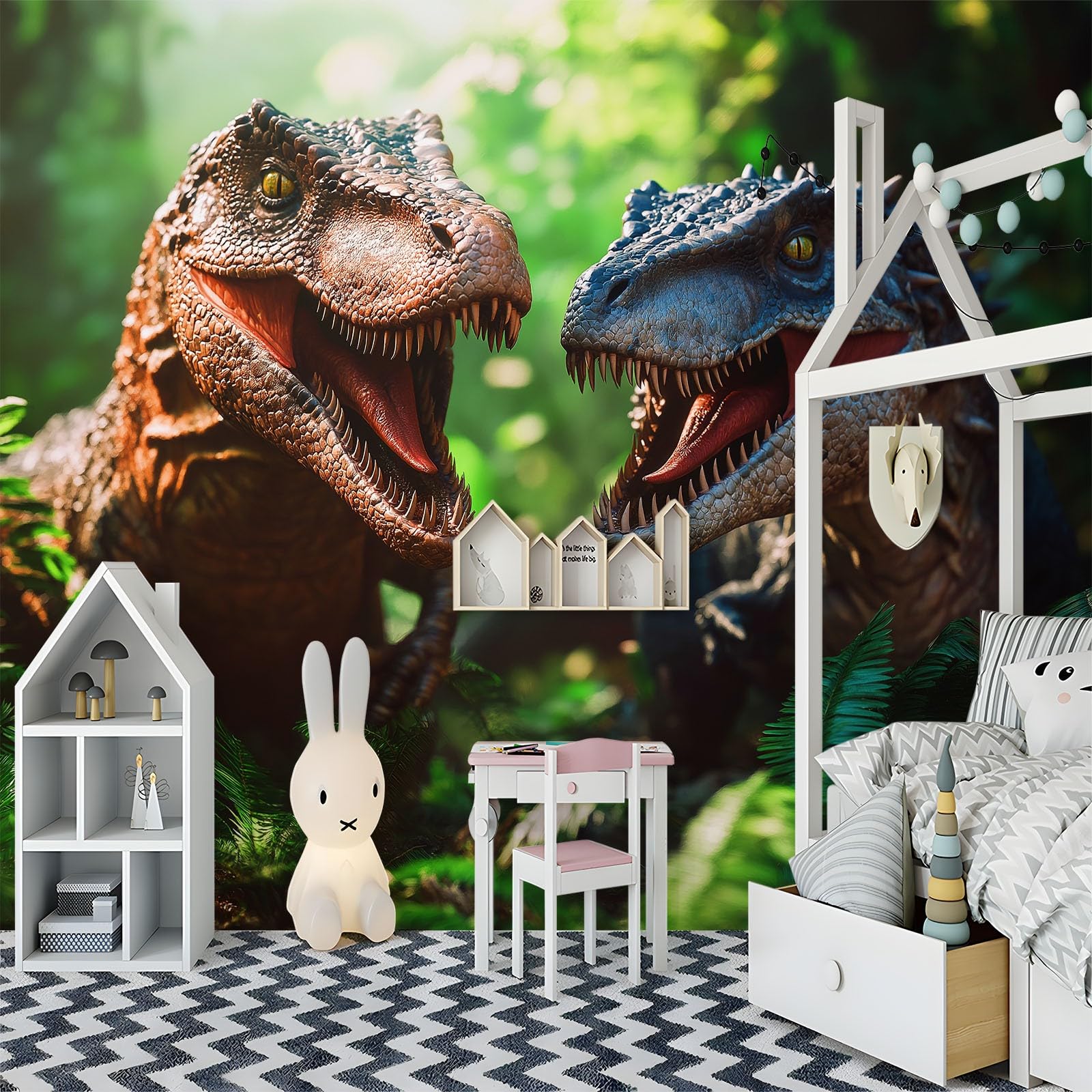 Fototapeta 500 x 280 cm Las Dinozaurów Zwierzęta Włóknina Fototapeta 3D | Fototapeta Ścienna Dekoracja Salon Sypialnia, Zielony