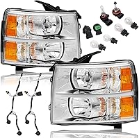 Vista 10 de Juego de montaje de faros compatible con Chevy Silverado 1500 2007 2008 2009 2010 2011 2012 2013, Silverado 2500HD 3500 07-14, faro con arnés