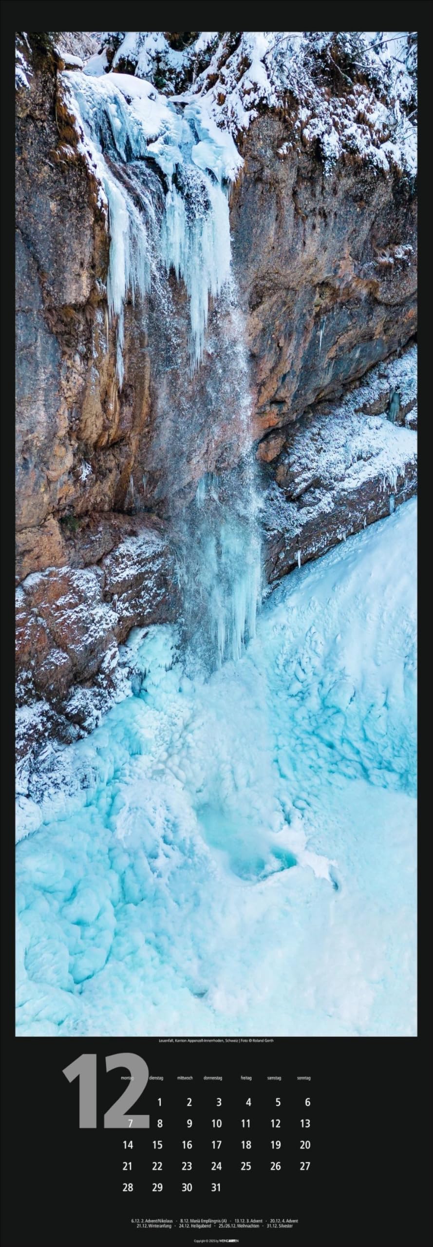 Wasserfälle Kalender 2026: XXL Hochformat mit spektakulären Wasserfällen, fotografiert von international ausgezeichneten Fotografen. Länglicher Kalender mit traumhaften Naturfotos. 34x98 cm Hochformat