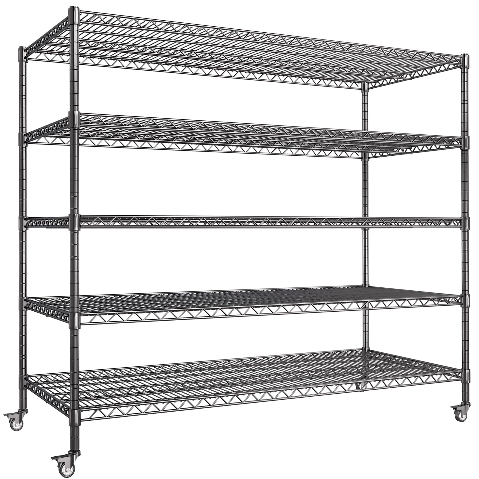 5 Tier Heavy Duty Wire Shelving Unit,1600 KG Metal Shelving Unit for Storage,Garage Shelving Units,Rolling Storage Rack on Wheels,Adjustable Shelves & Leveling Feet,for Kitchen Garage,152x61x182CM