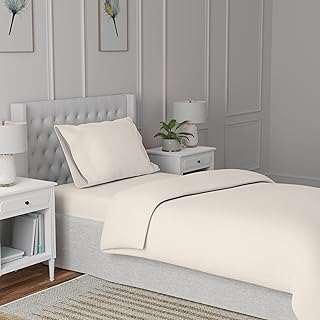 Purity Home 100% Cotton Single Duvet Cover Set Ivory 135x200cm, 300 Thread Count Organic & Eco-Friendly 2pcs Single Bedding Sets, Percale Weave Duvet Sets, Quilt Covers Single with Button Closure