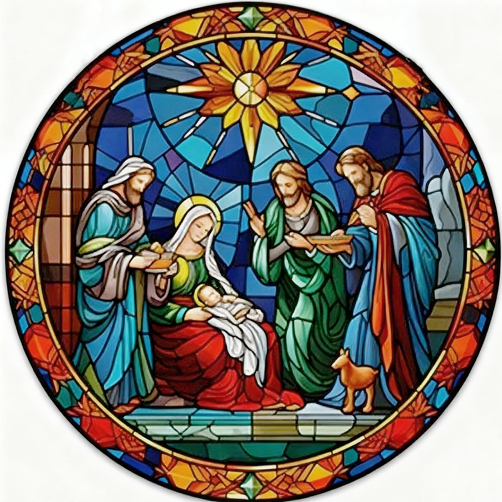 Easter Stained Glass Birth of Jesus 14CT Stamped Cross Stitch Kits for Adults - Needlepoint Kits for Beginners, Embroidery Ornament Kit for Home Decor & Gifts(40 * 40cm)