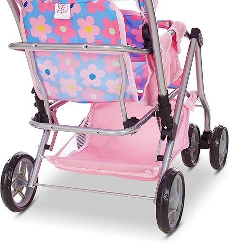 Miniatura 3 de Cochecito doble de muñeca de bebé, carrito de juguete para niñas, niños y niños pequeños de 27 pulgadas de alto, ruedas giratorias, cesta de