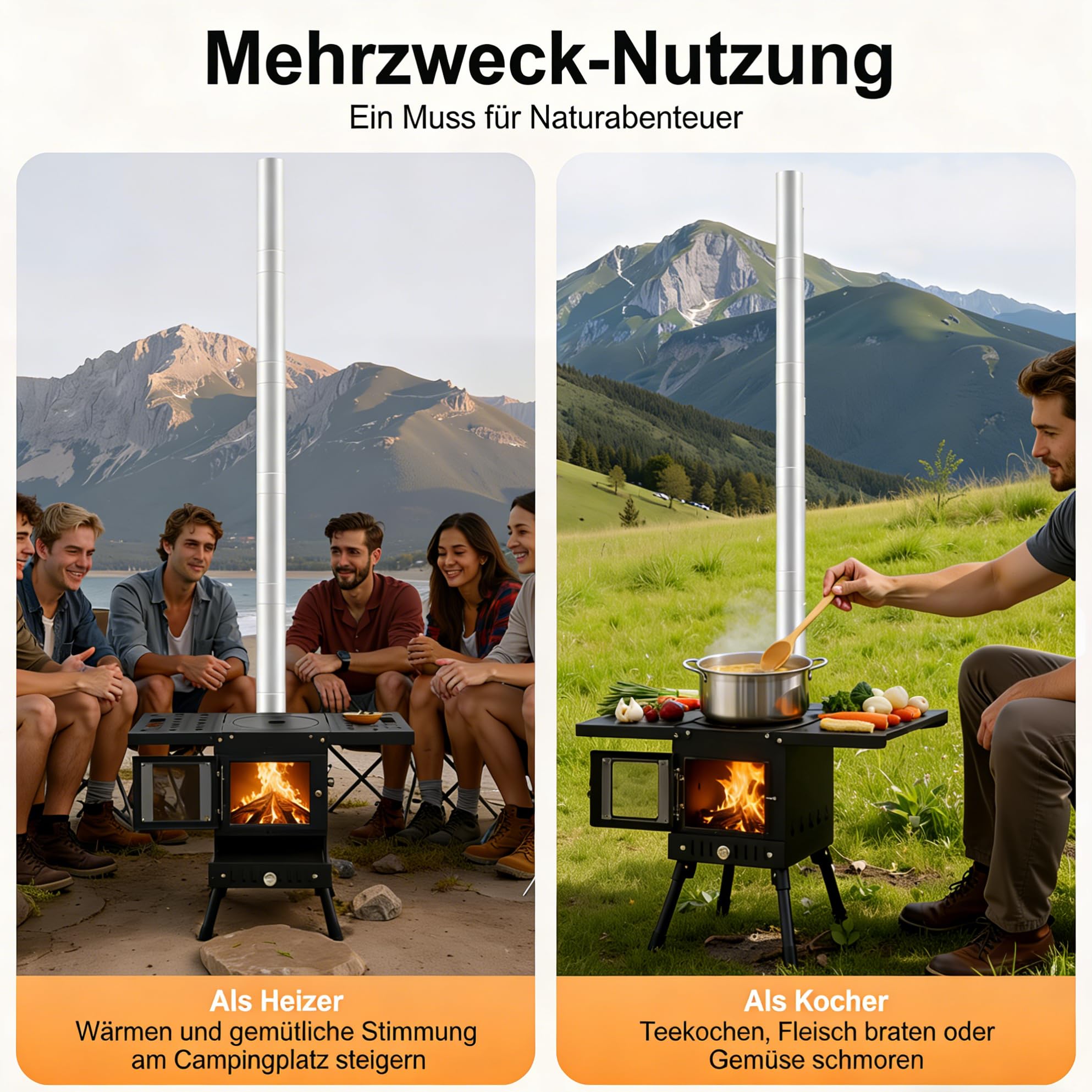 Stufa a legna portatile per tenda, stufa pieghevole per campeggio outdoor, camino, tenda con tubi del camino, stufa da campeggio, stufa da officina, cucina da campeggio outdoor