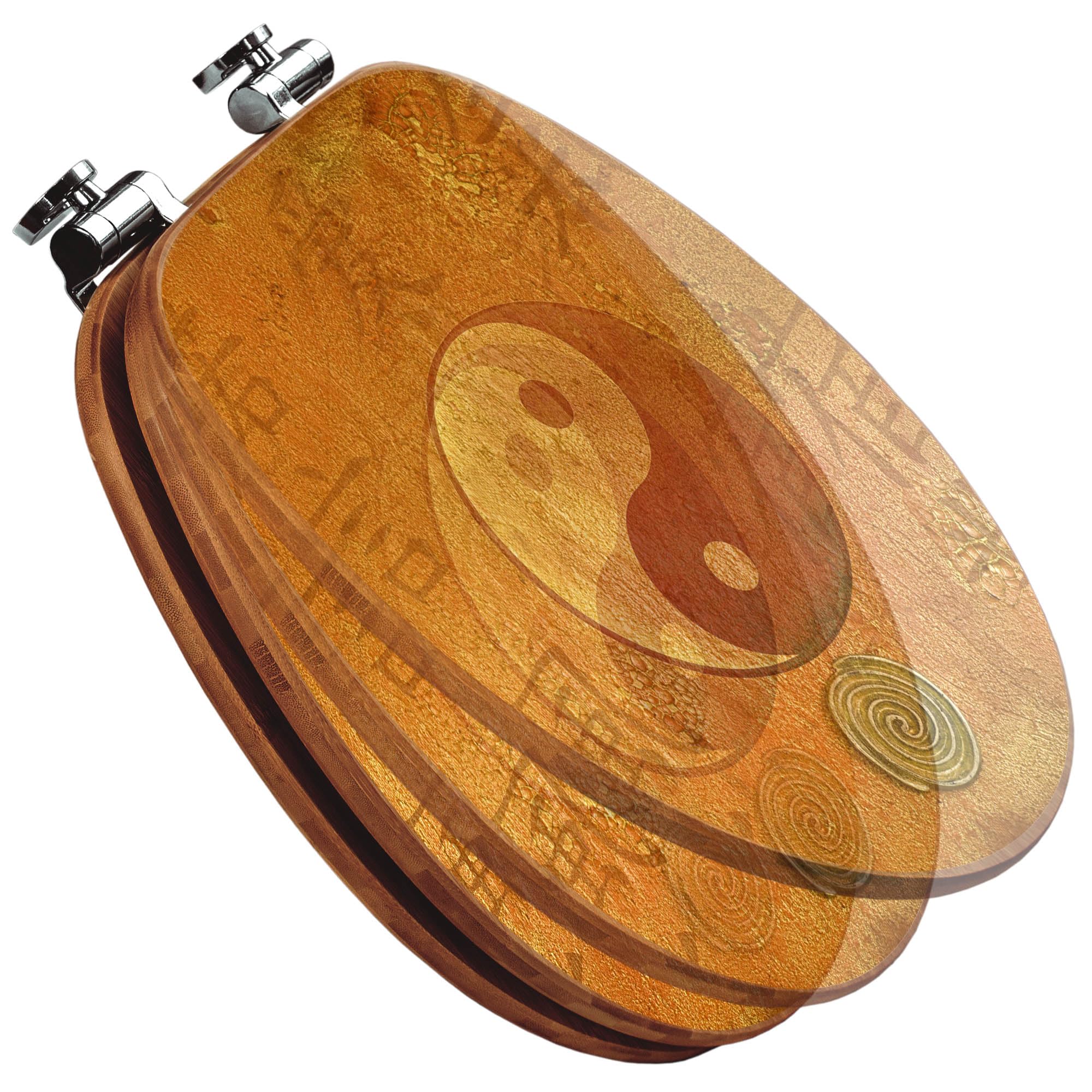 banjado Design WC Sitz Bambus Absenkautomatik 45,8x37,5cm - Toilettendeckel mit Absenkautomatik Holz - hochwertiger Bambus Klodeckel - WC-Sitz für gängigen Toiletten - Motiv Yin Yang