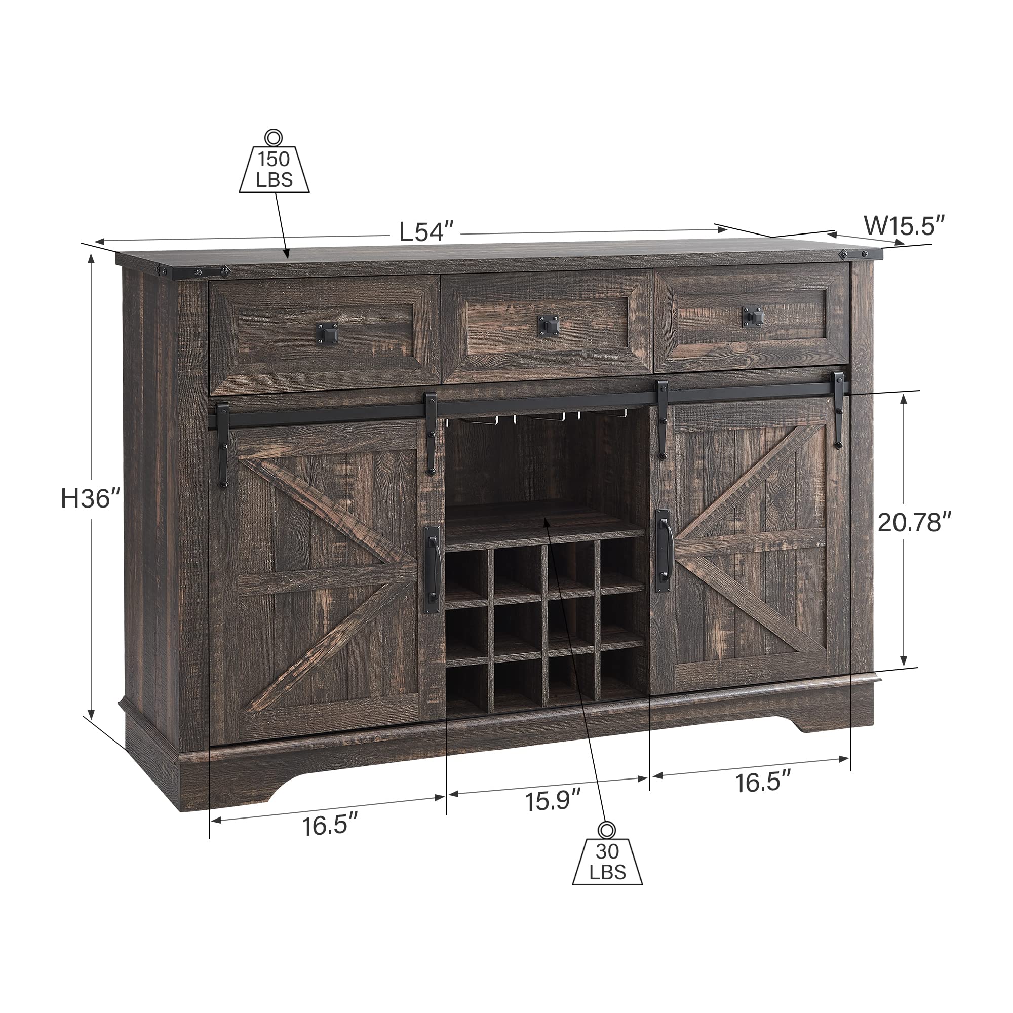 Buy OKD Wine Bar with Sliding Barn Doors, Farmhouse Sideboard