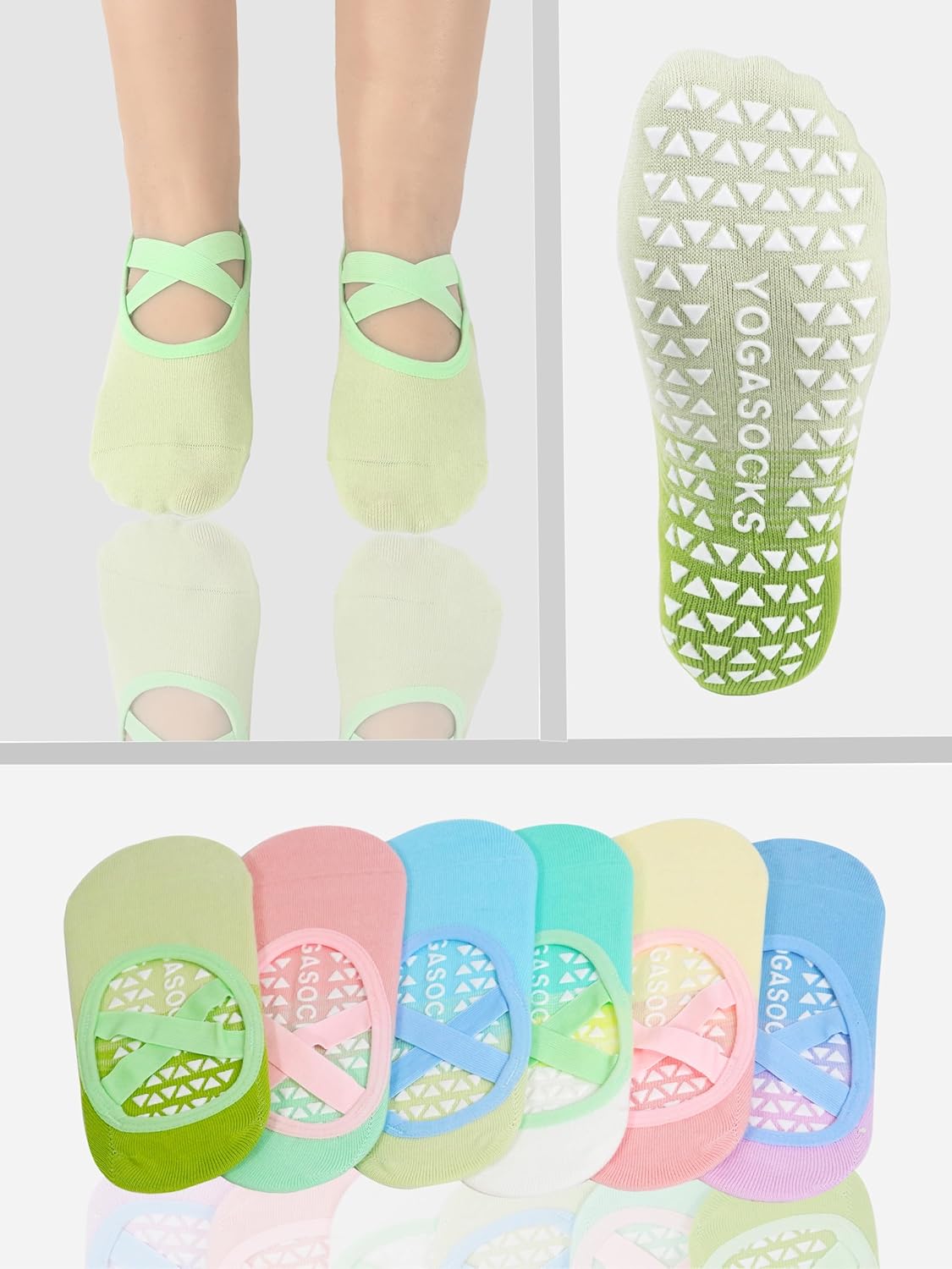 LemonGirl Womens Non-Slip Yoga Socks US 5-8 with Grips 2 Pairs Gradient Color for Pilates Barre - Image 4