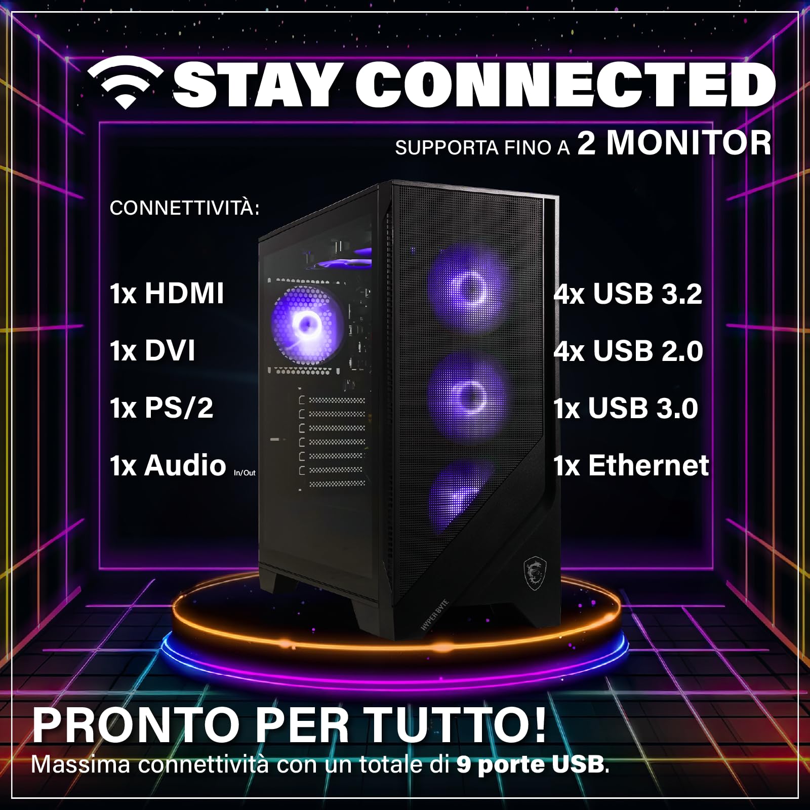 HYPER BYTE® Gaming Pc Essential - Computer con AMD Ryzen 3 3200G 4,0 GHz | Vega 8 | 16 GB RAM DDR4 | Disco rigido SSD 256 GB | Desktop tower per gamer | WLAN | Windows 11 Pro