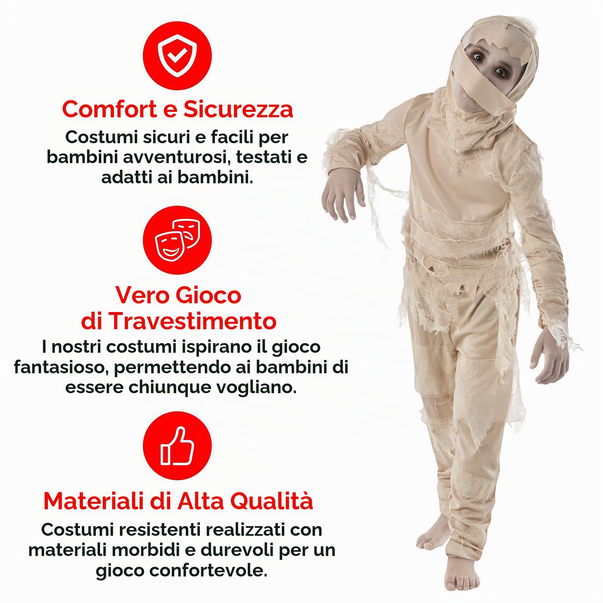 Morph Costume Mummia Bambino, Costume Halloween Bambino | Maglietta, Pantaloni & Cappuccio da Mummia, Stile Antico Egitto, Perfetto per Halloween, Ideale per il Gioco di Ruolo