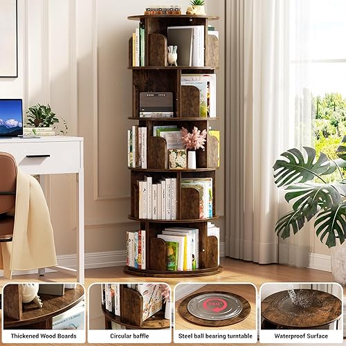 Miniatura 39 de Aheaplus Estantería giratoria, estantería esquinera de 360 exhibiciones para espacios pequeños, estante de almacenamiento de pie de 4 niveles, Negro