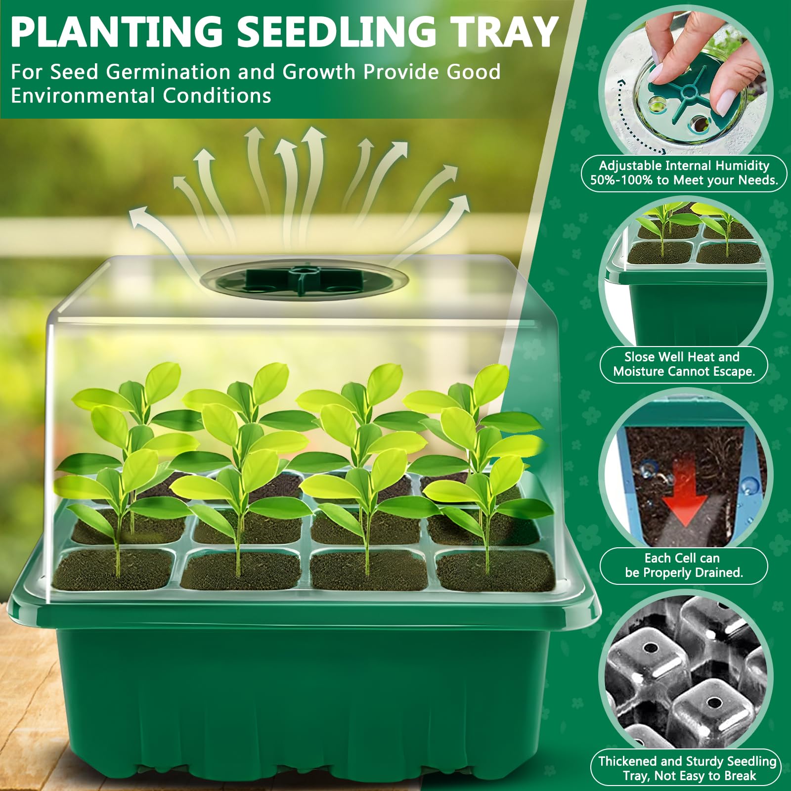 MOYKSRR Vassoi per semi, Vassoi Semina, 10 Pack 120 Celle Propagator Growing Addensano i Vassoi, Vassoi per Piante con Cupole Ventilate, per Germinazione, Strumento di Coltivazione in Mini Serra