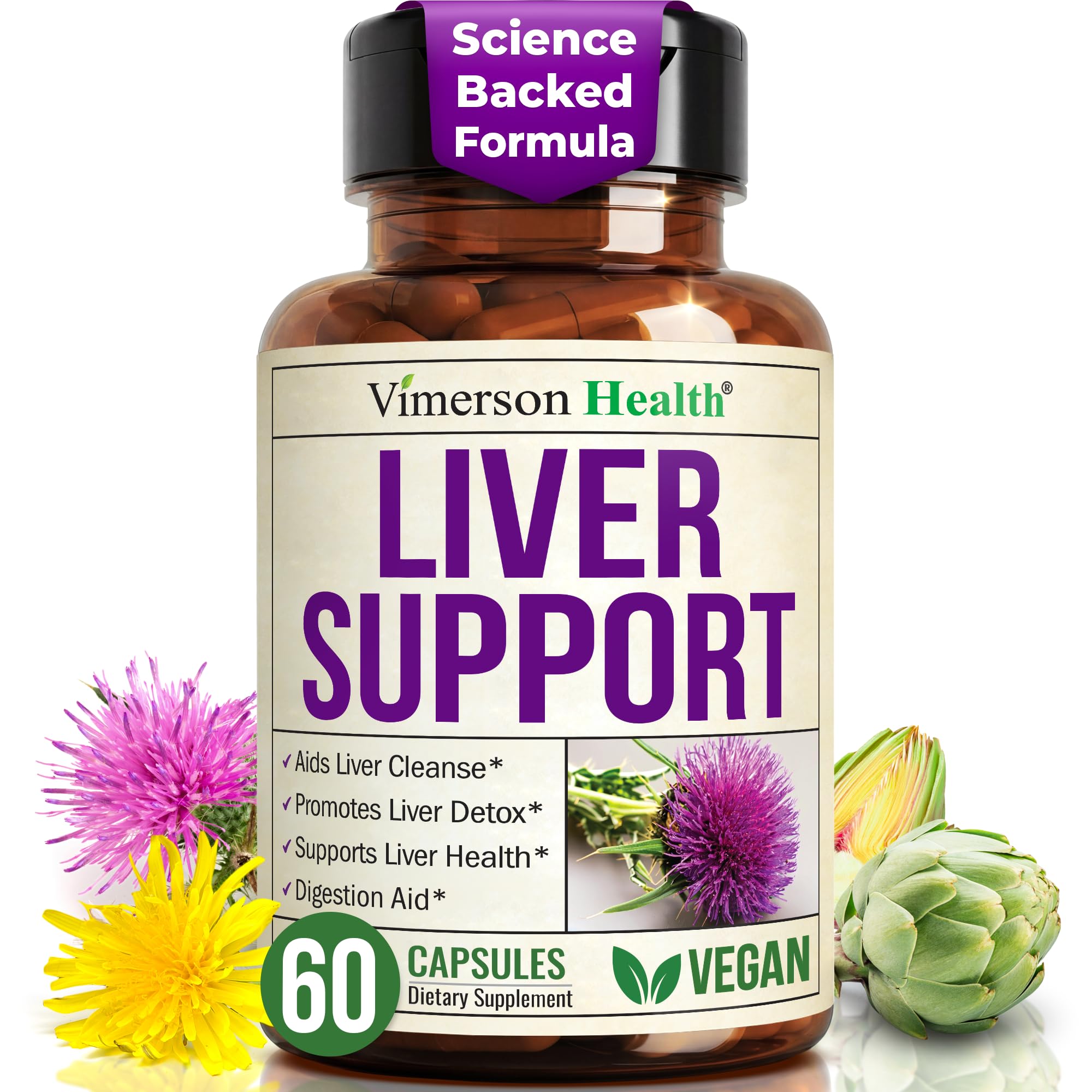 Vegan Liver Cleanse Detox & Repair – Herbal Liver Support Supplement w/ Silymarin Milk Thistle, Zinc, Dandelion Root & Artichoke Extract for Enzyme Support, Energy & Healthy Digestion. 60 Capsules